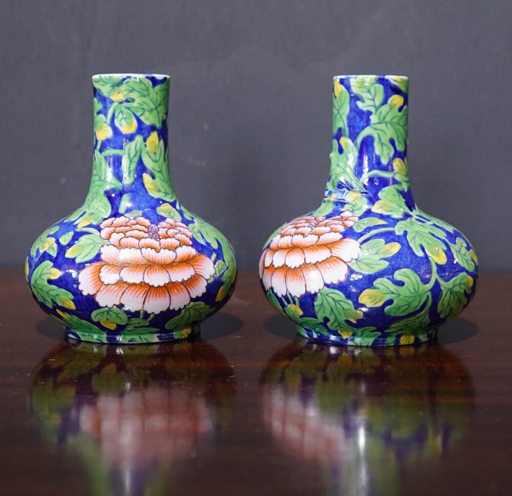 19th Century Pair of Spode Ironstone Spill Vases, Printed & Painted Peony Pattern, circa 1820