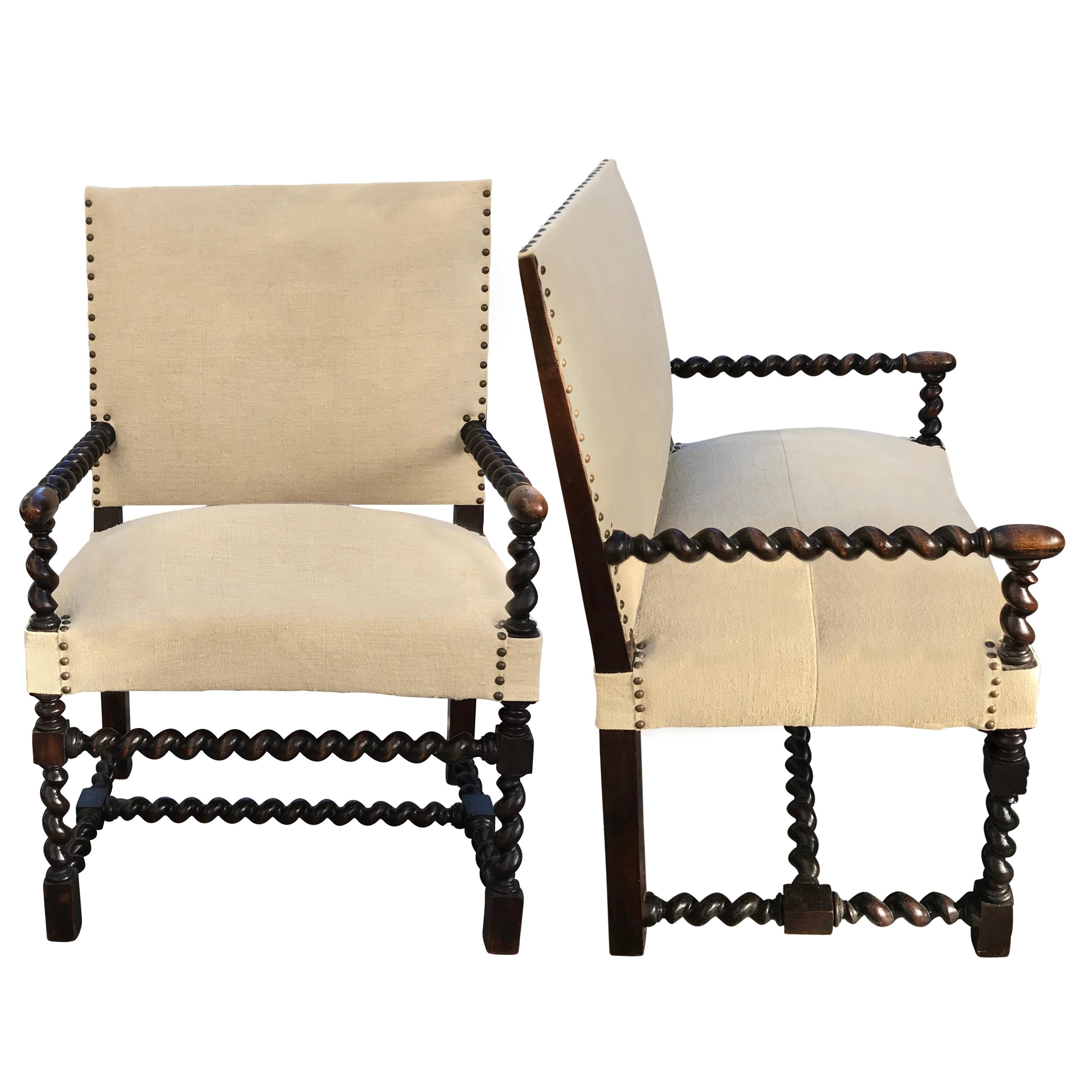 Pair of Spool Arms and Legs Side Chairs, France, 19th Century