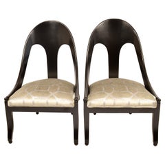 Pair of Spoon Back Slipper Chairs in Black Satin Lacquer