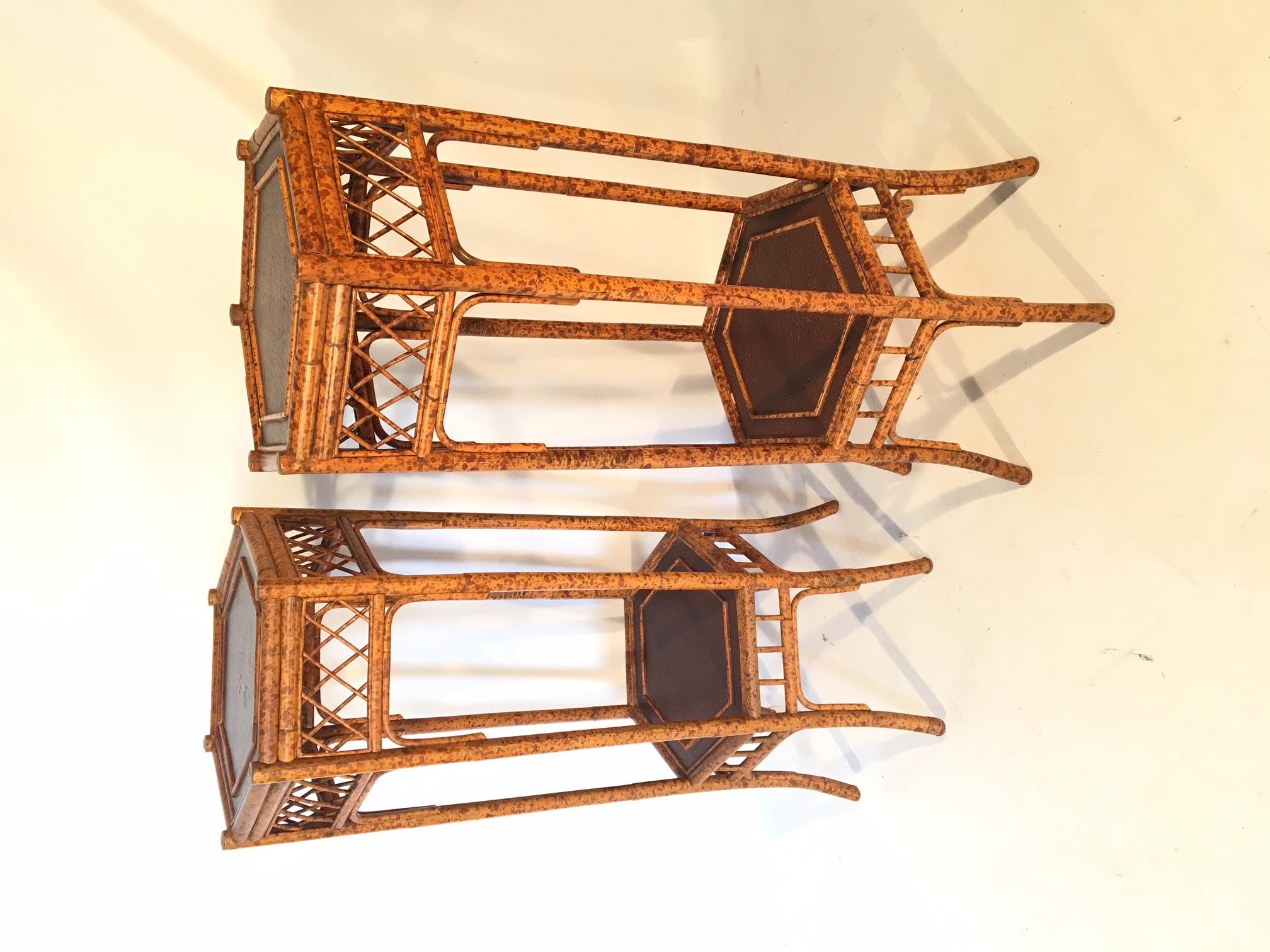 Late 20th Century Pair of Spotted Bamboo Plant Stands