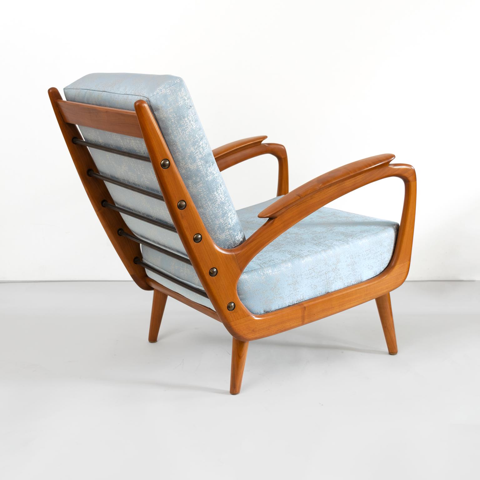Carved Pair of Sprij Vlaardingen Midcentury Cherry Lounge Chairs, Holland