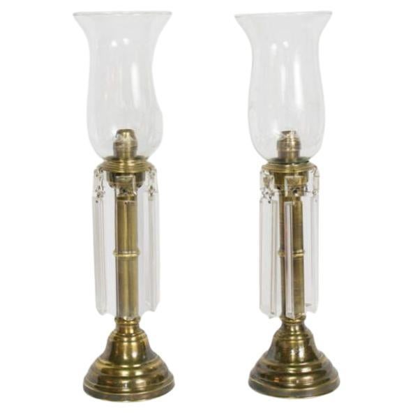 Pair of Spring loaded Russian Candleholders with Crystals and Cut Glass shades For Sale