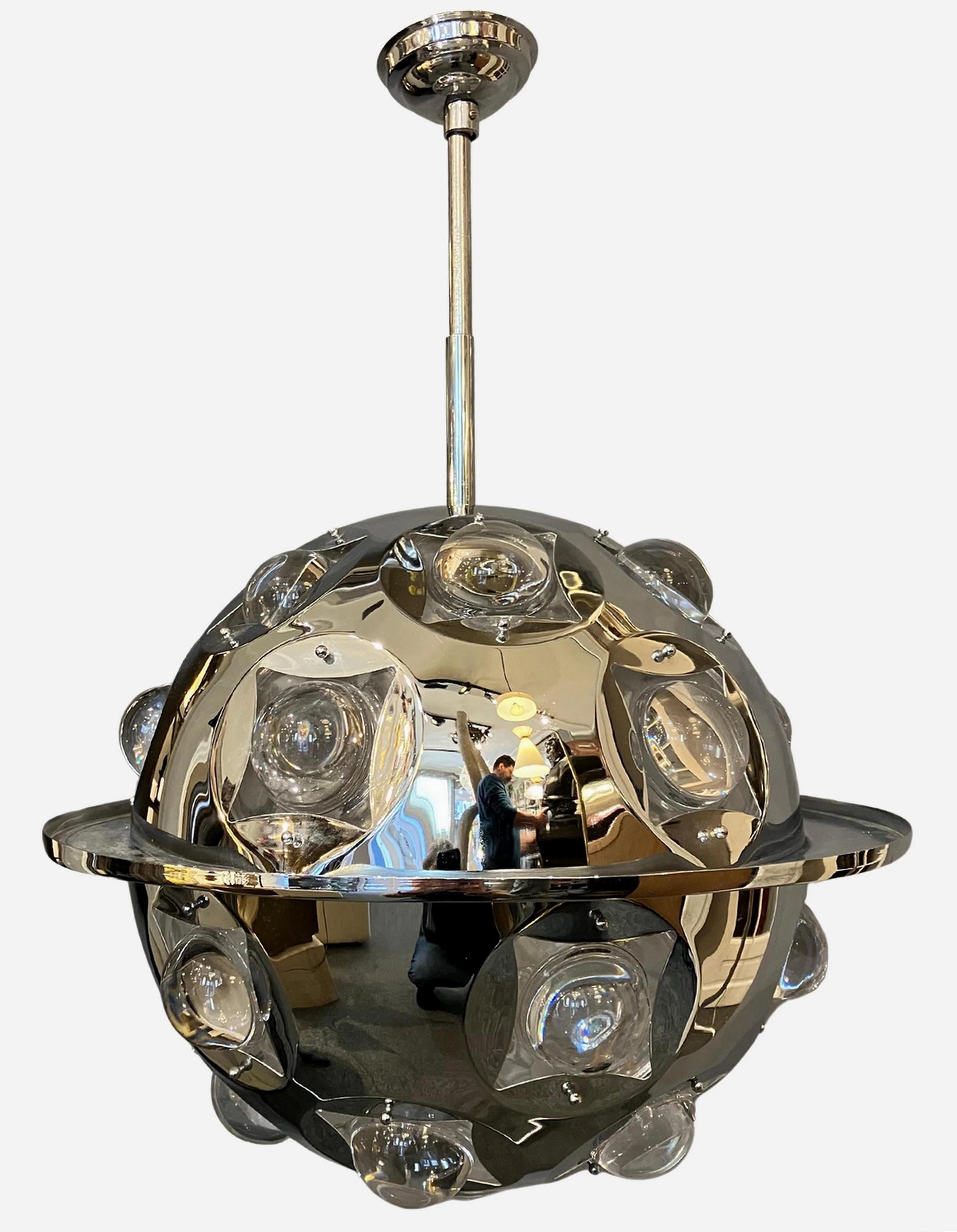 Space Age Pair of Sputnik chandeliers, attributed to Oscar Torlasco, Editions Lumi, Italy  For Sale