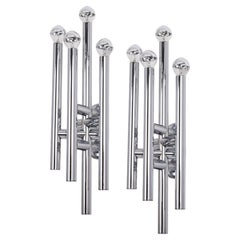 Pair of Sputnik Chrome Wall Sconces Temde, Sciolari Style, Switzerland, 1970s