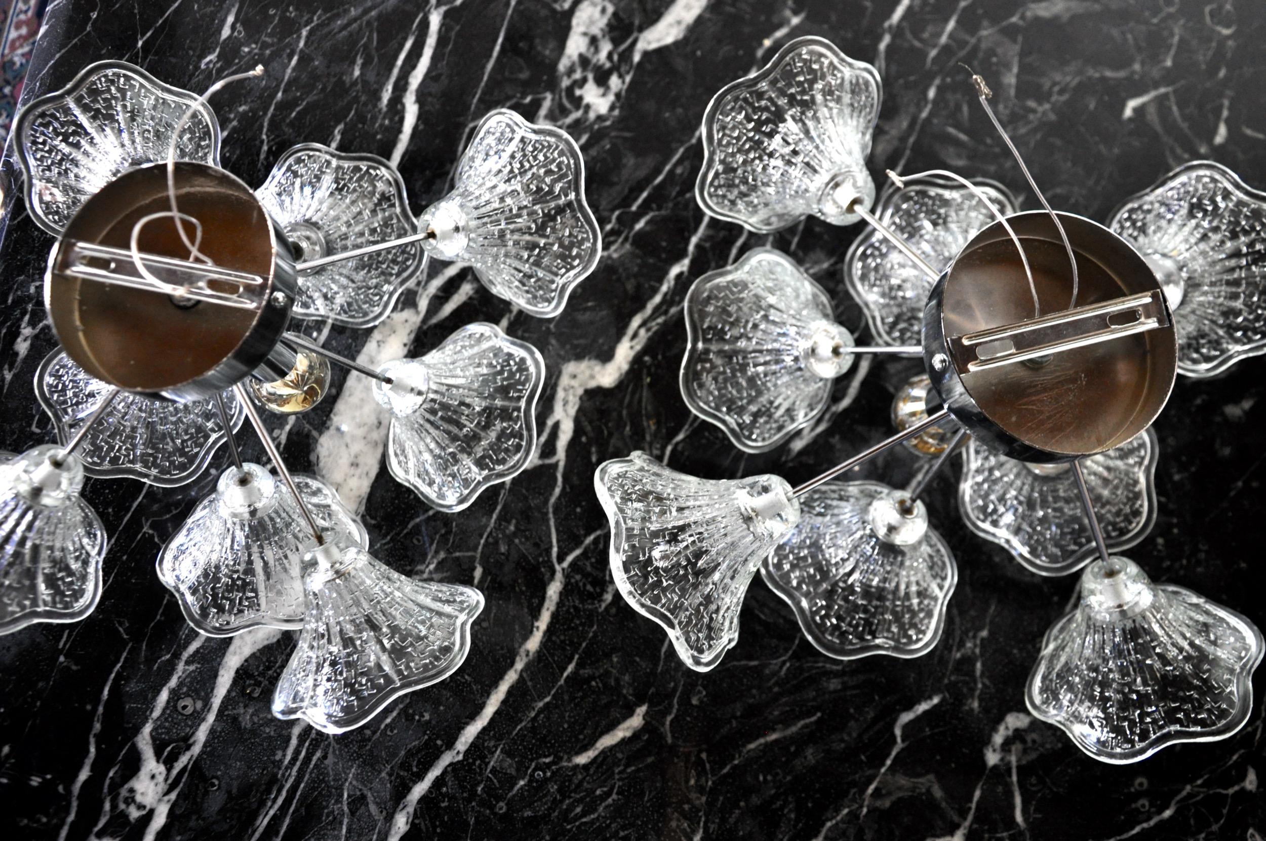 Crystal Pair of Sputnik Flower Sconces, Murano Glass, Italy, 1970 For Sale