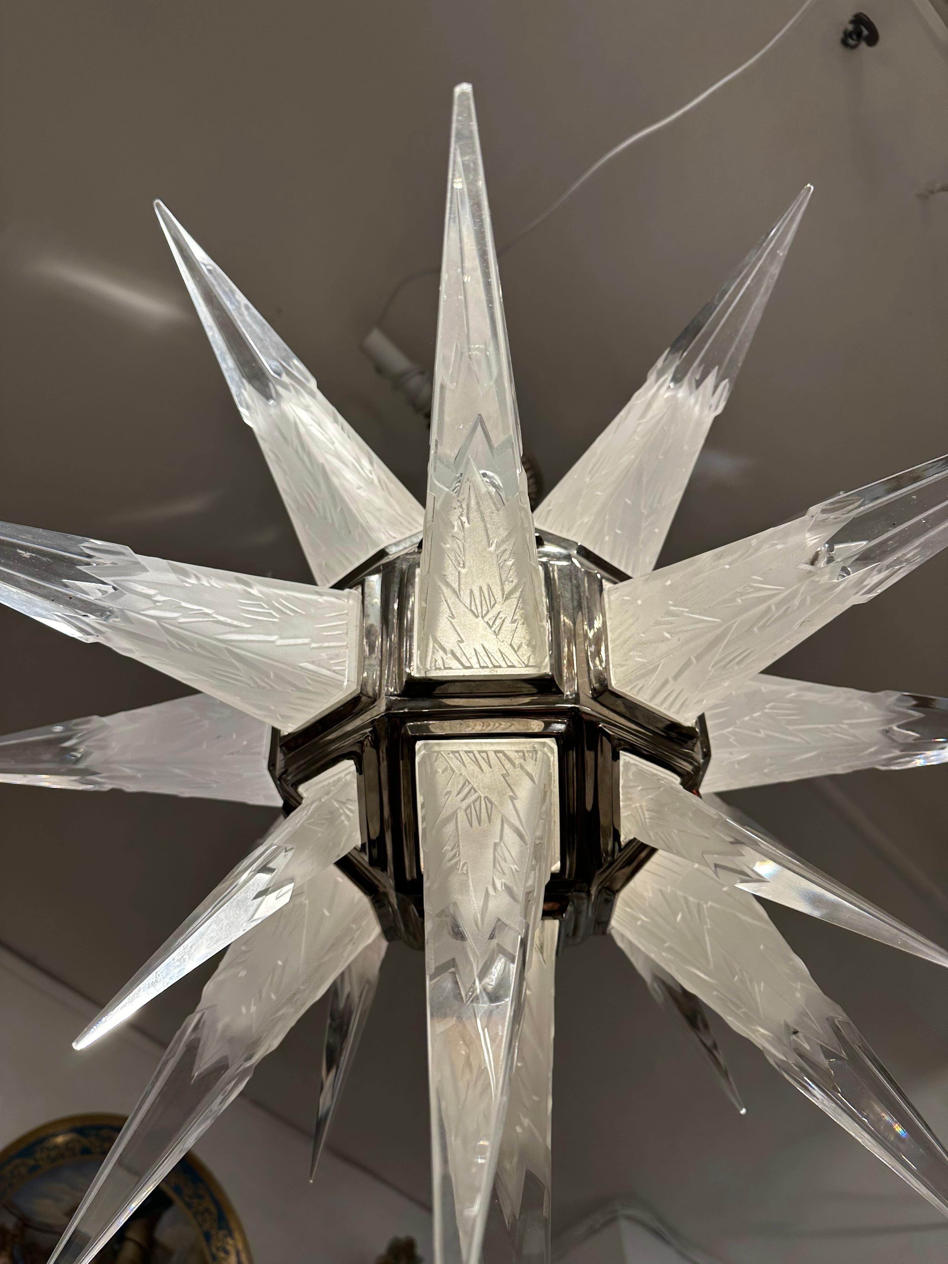 Mid-Century Modern Pair of Sputnik Moravian Rock Crystal Light For Sale