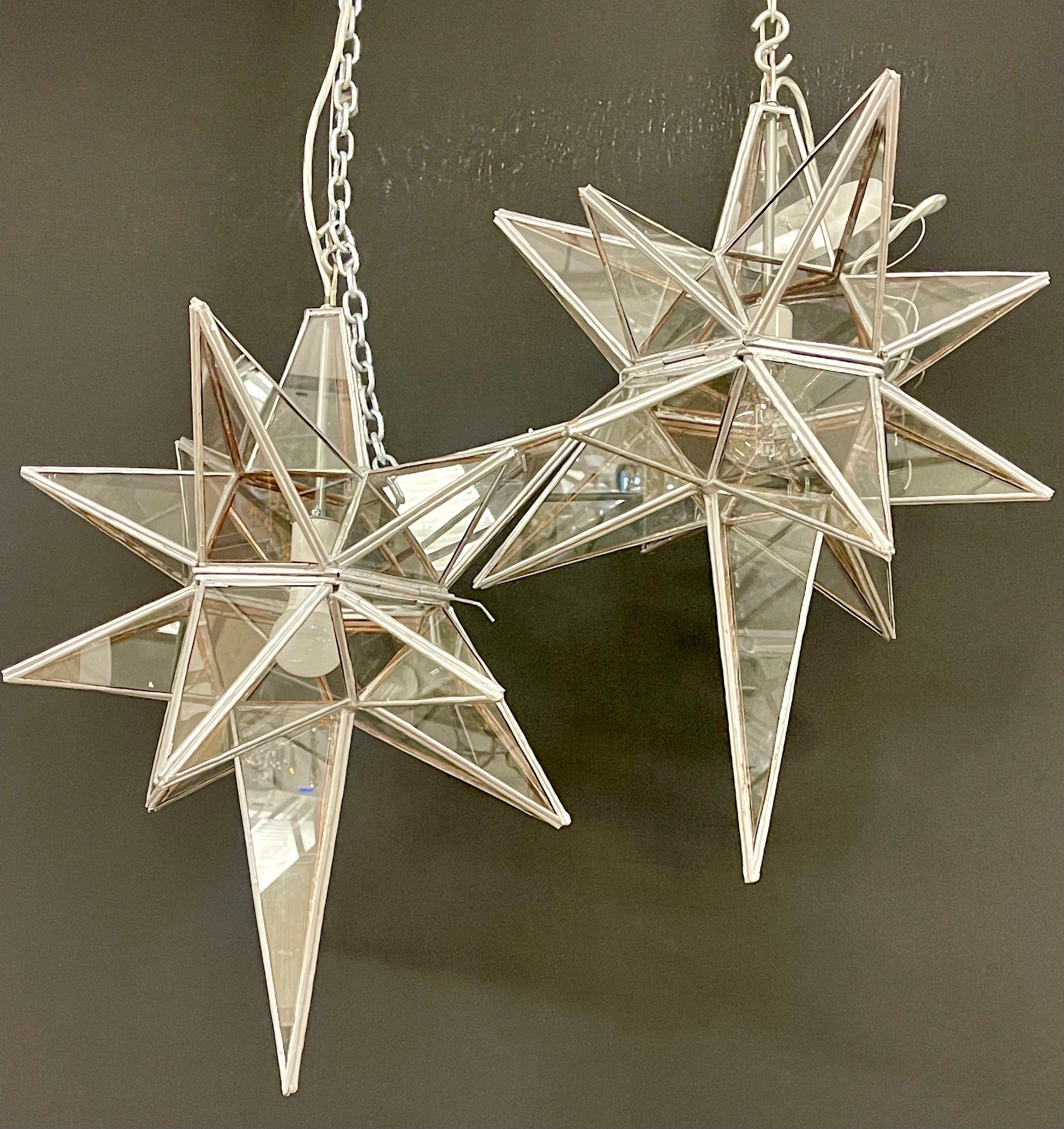 North American Pair of Sputnik Star Light Fixtures Glass Art Deco Style