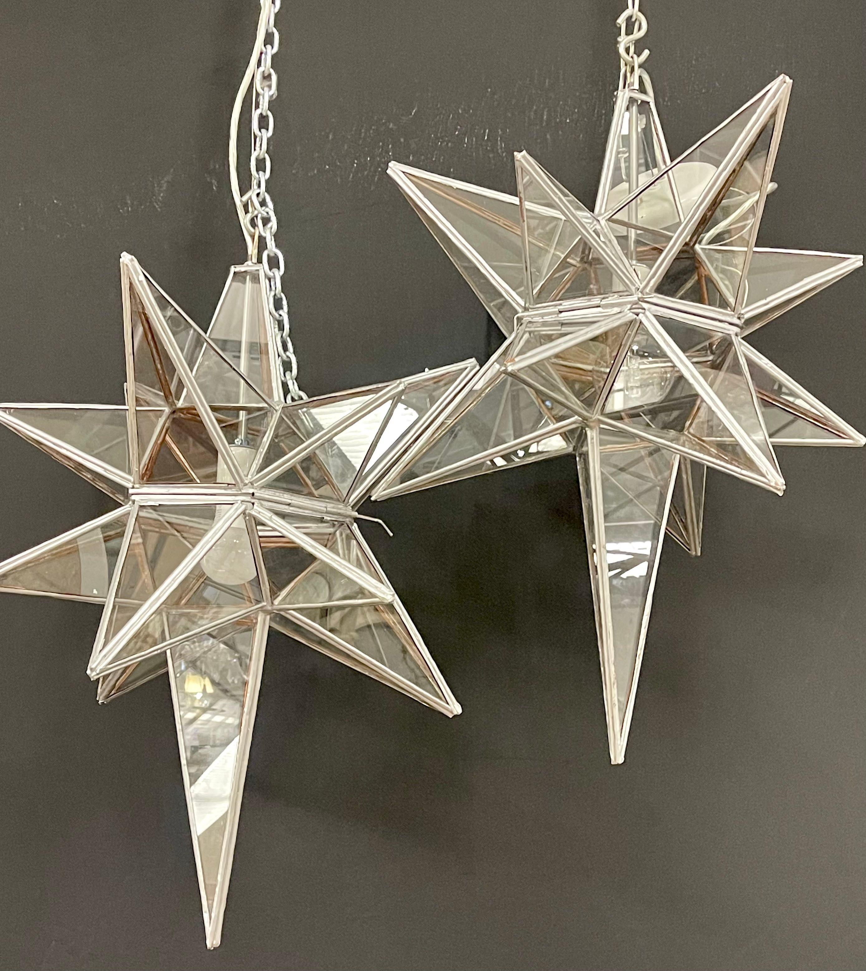 Pair of Sputnik Star Light Fixtures Glass Art Deco Style In Good Condition In Stamford, CT