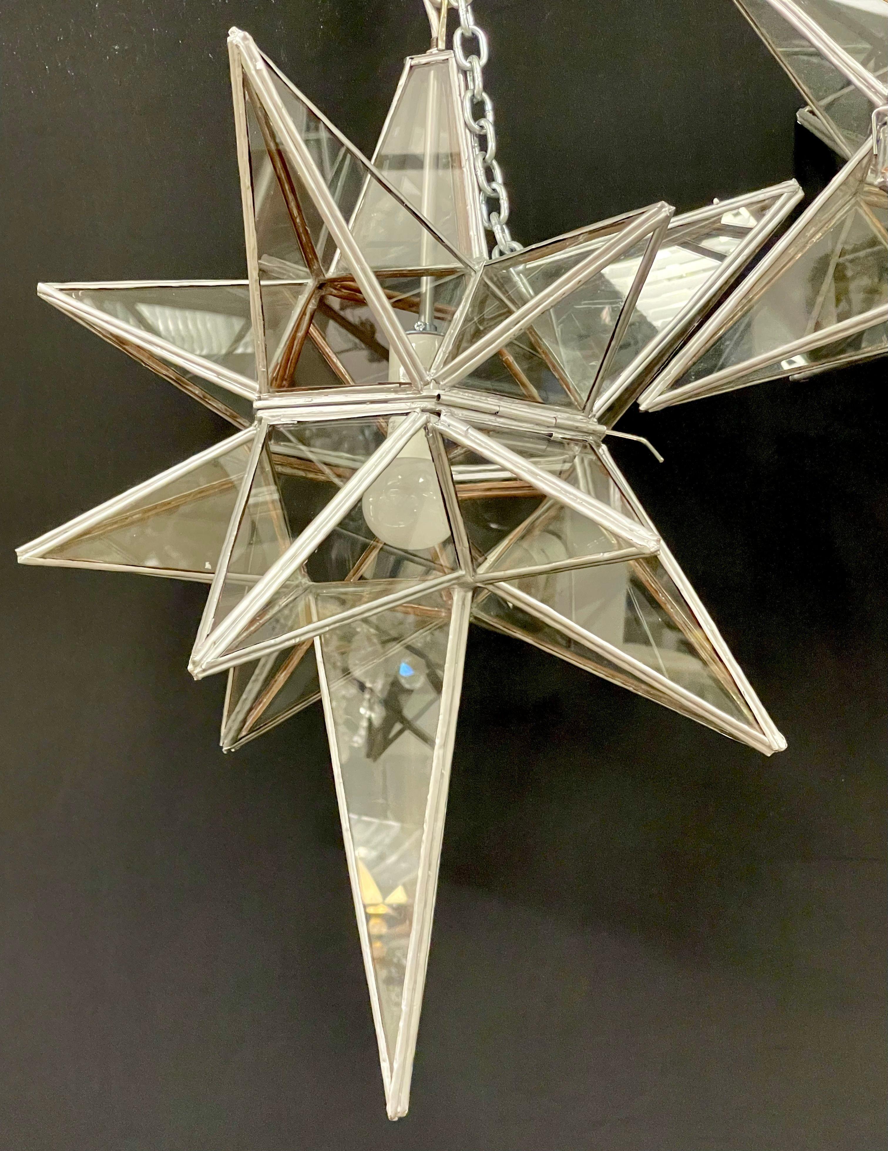 Mid-20th Century Pair of Sputnik Star Light Fixtures Glass Art Deco Style