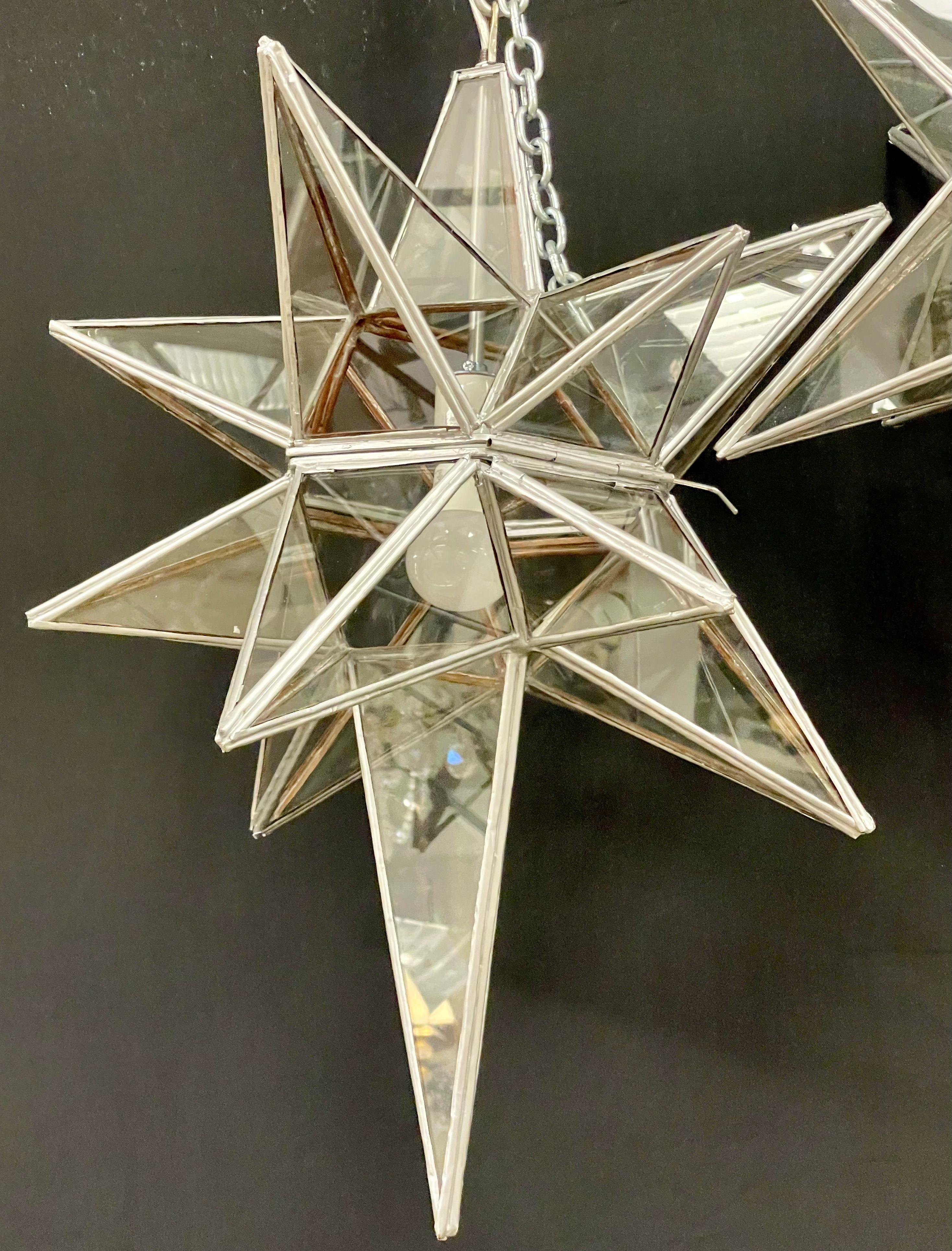 Pair of Sputnik Star Light Fixtures Glass Art Deco Style 2