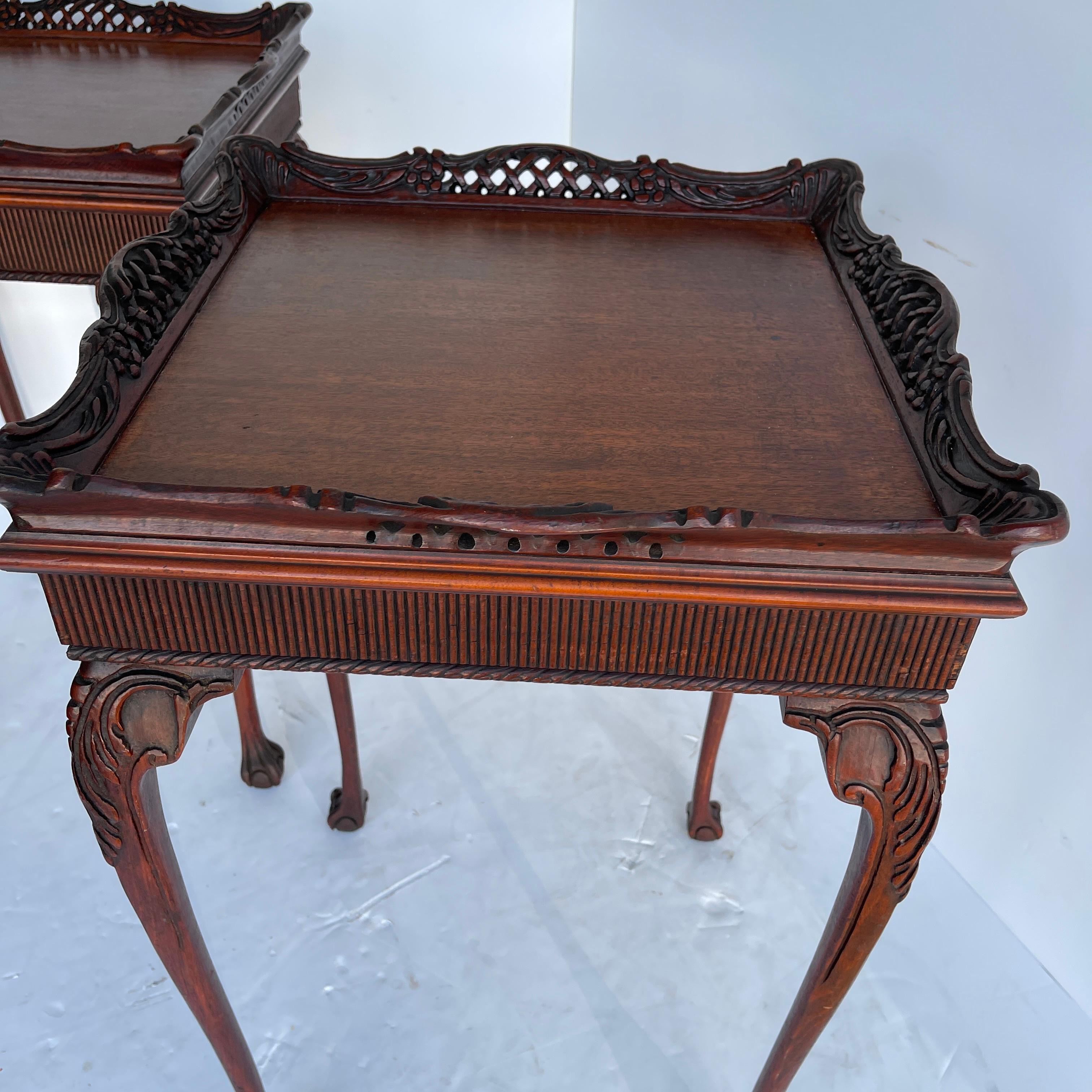 Pair of Square 19th Century Chinese Chippendale Side Tables 8