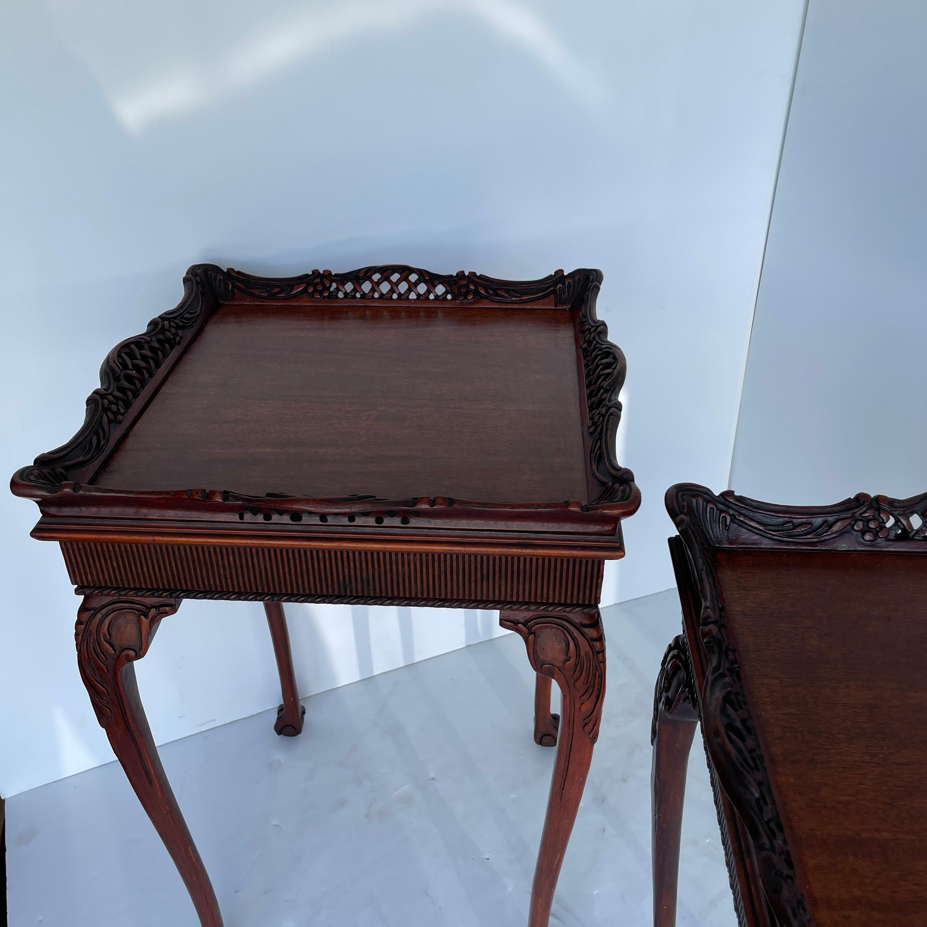 Pair of Square 19th Century Chinese Chippendale Side Tables 9
