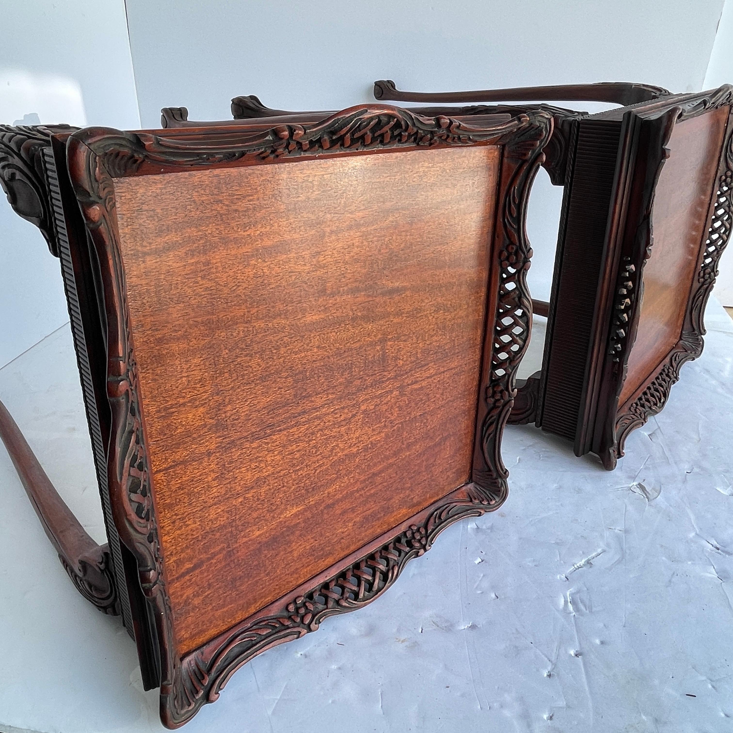 Pair of Square 19th Century Chinese Chippendale Side Tables 11