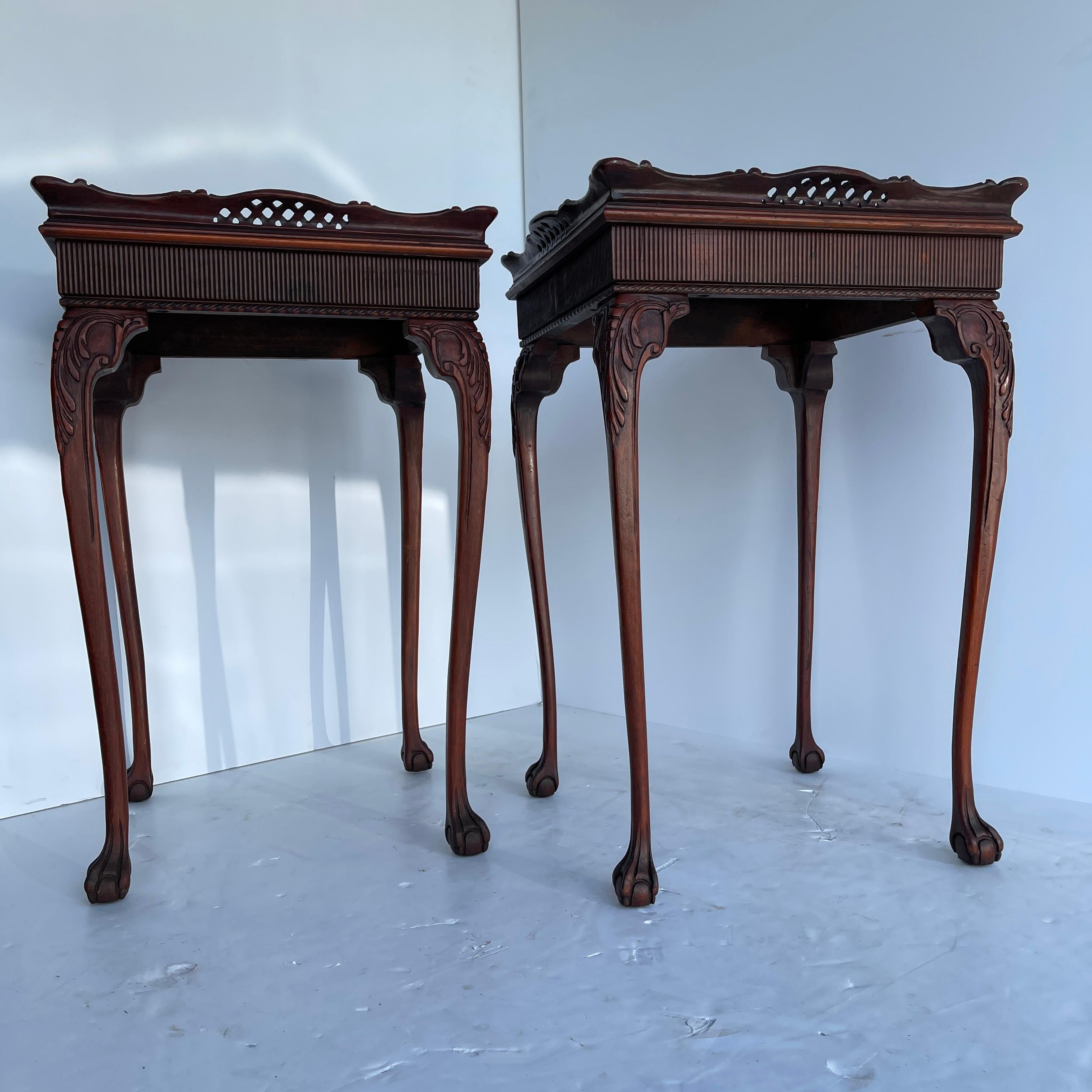 English Pair of Square 19th Century Chinese Chippendale Side Tables