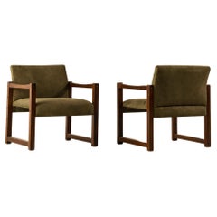 Retro Pair of "Square" 60's Armchairs in wood and fabric, Brazilian Mid-Century Design