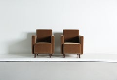 Pair of Square Armed Club Chairs, Upholstered in Pure Mohair