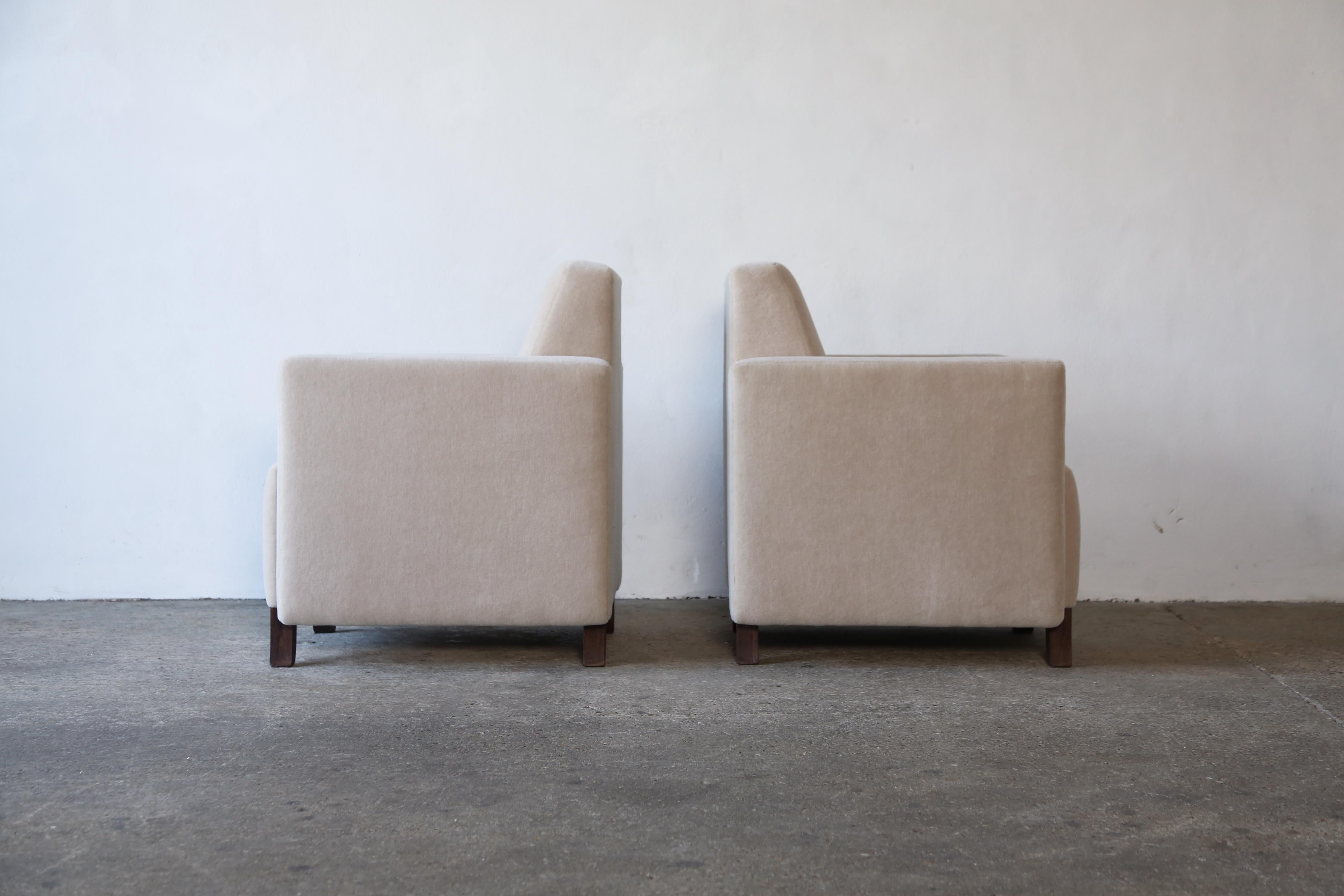 Pair of Square Armed Club / Lounge Chairs, Upholstered in Pure Alpaca For Sale 5