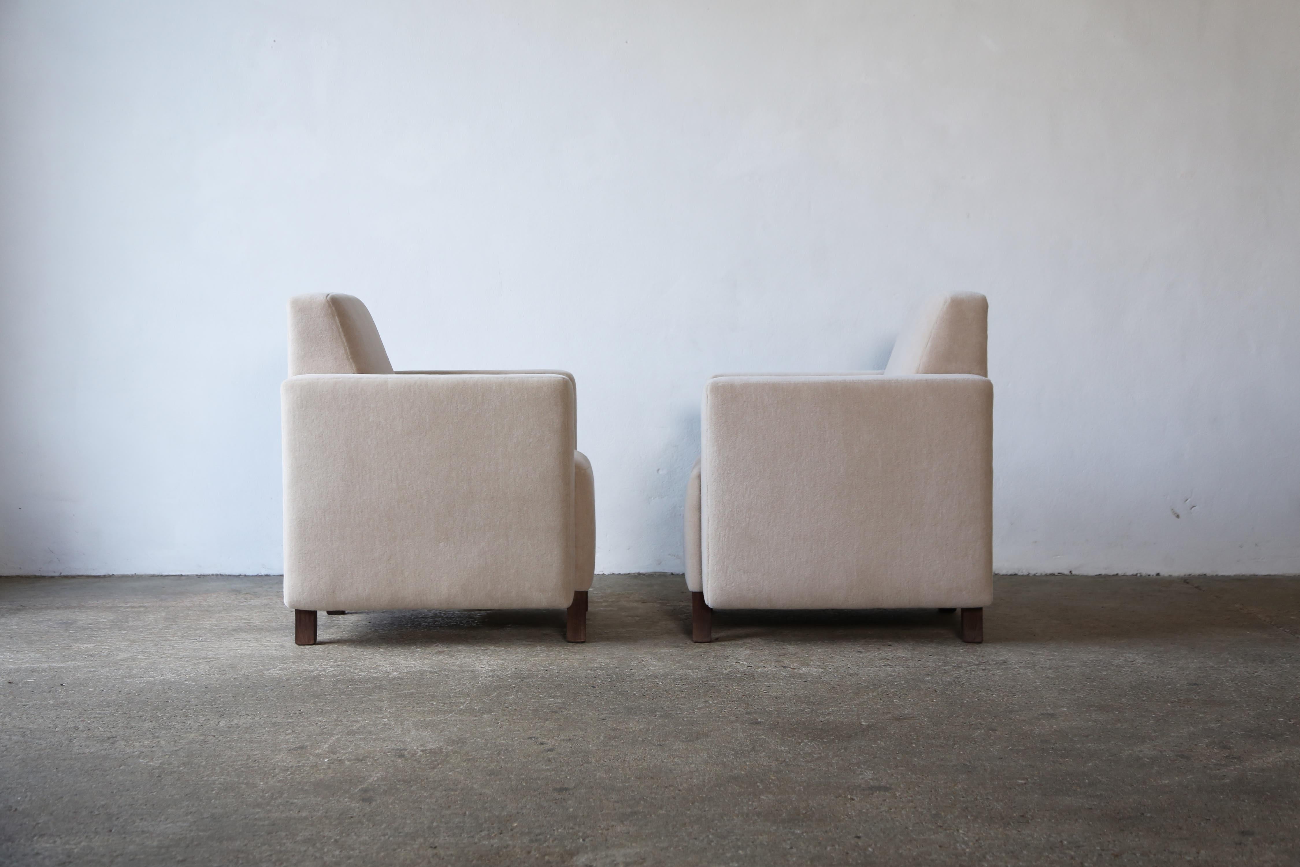 Pair of Square Armed Club / Lounge Chairs, Upholstered in Pure Alpaca For Sale 8