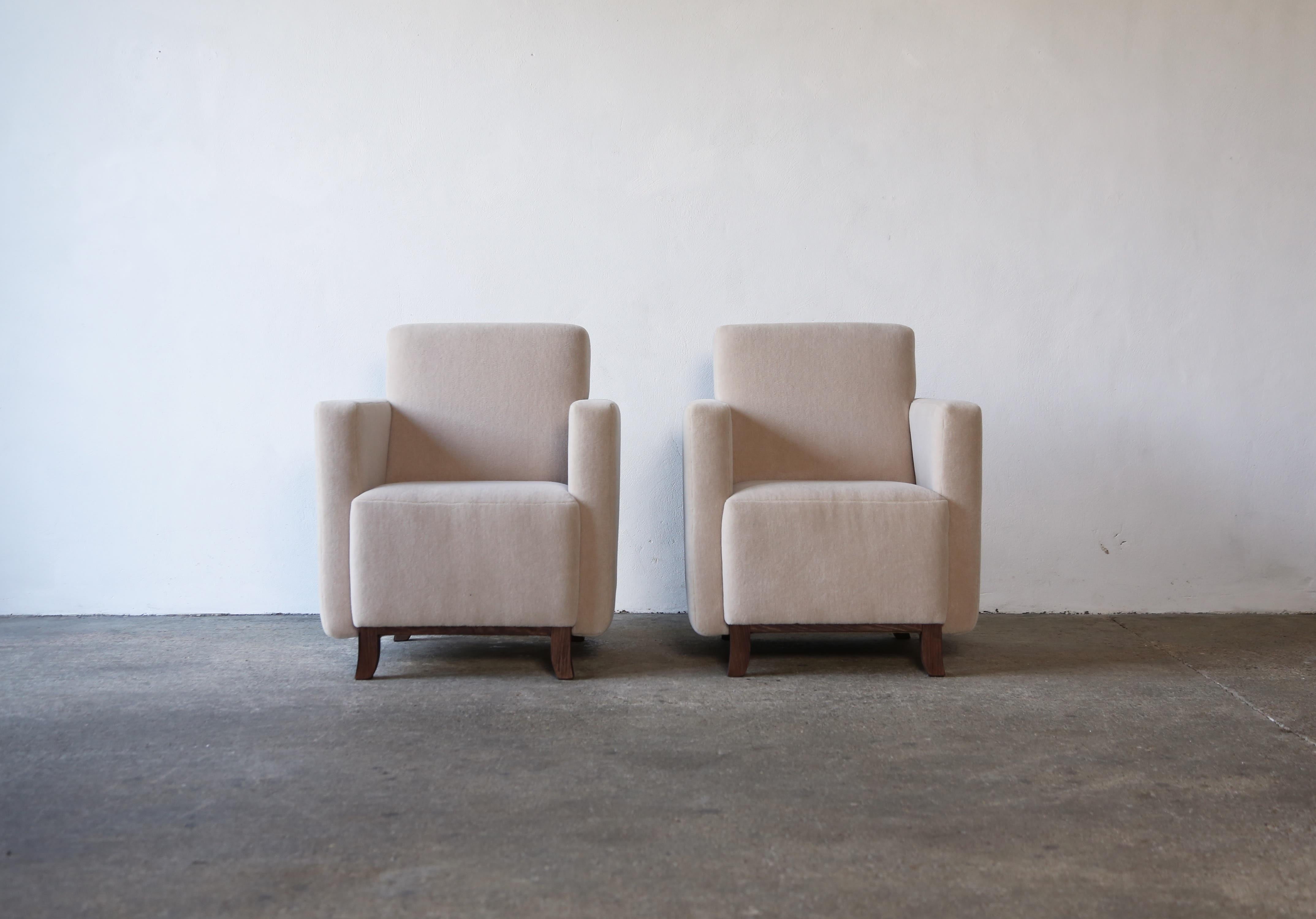 Pair of Square Armed Club / Lounge Chairs, Upholstered in Pure Alpaca For Sale 2
