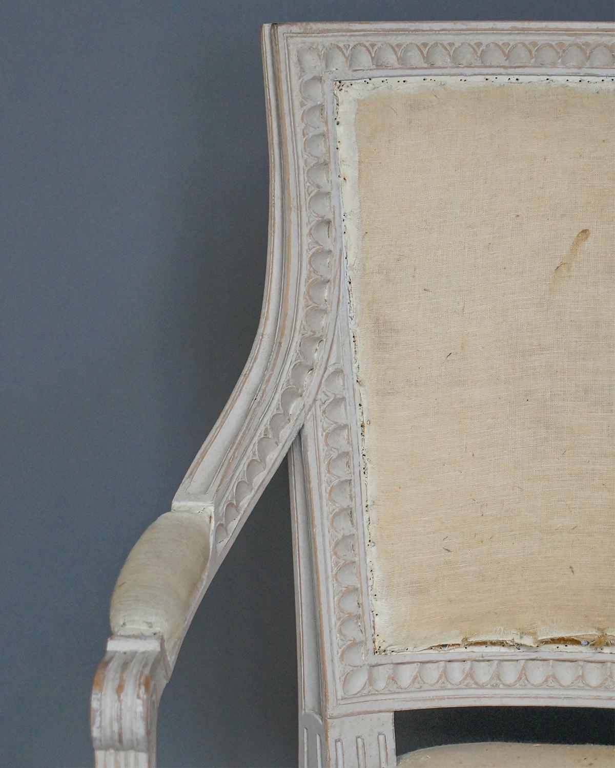 Carved Pair of Square-Backed Gustavian Style Armchairs