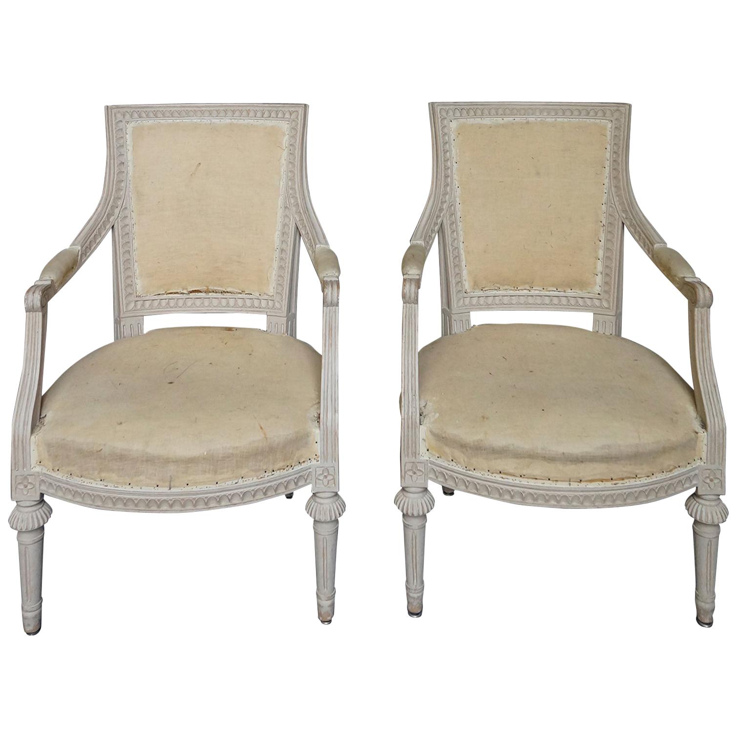 Pair of Square-Backed Gustavian Style Armchairs