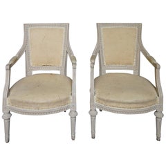 Pair of Square-Backed Gustavian Style Armchairs