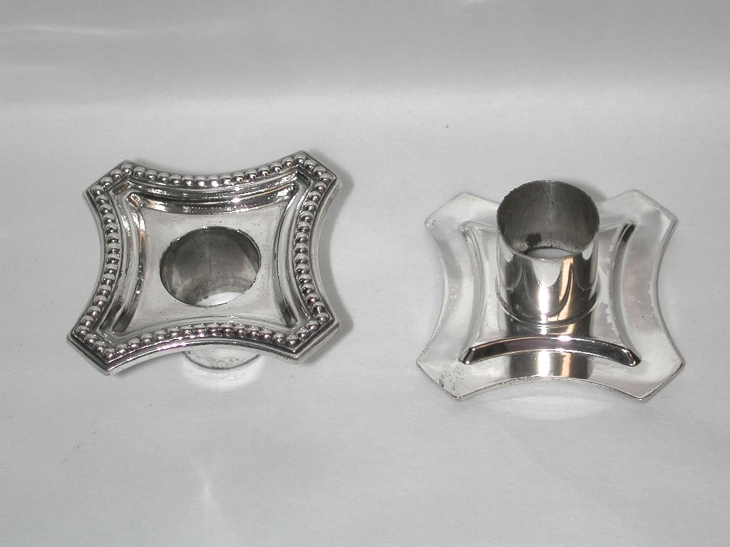 Pair of Square Base Silver Candlesticks Dated 1965, London, Made by David Shure 1