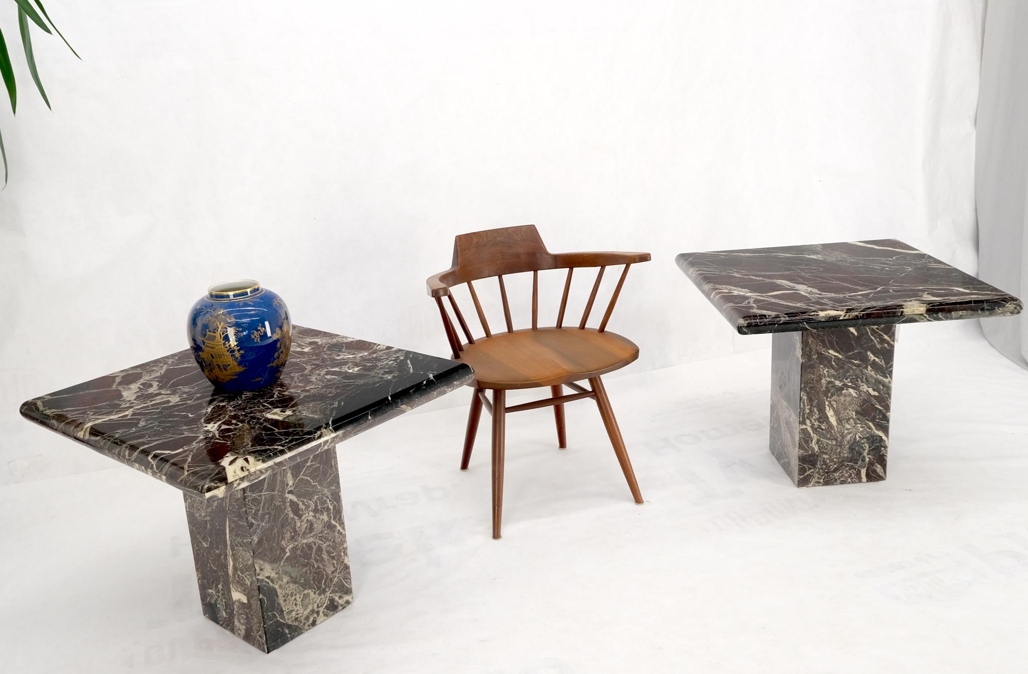 Pair of Square Black & Dark Red & White Veins Marble Side End Tables Stands Mint For Sale 5