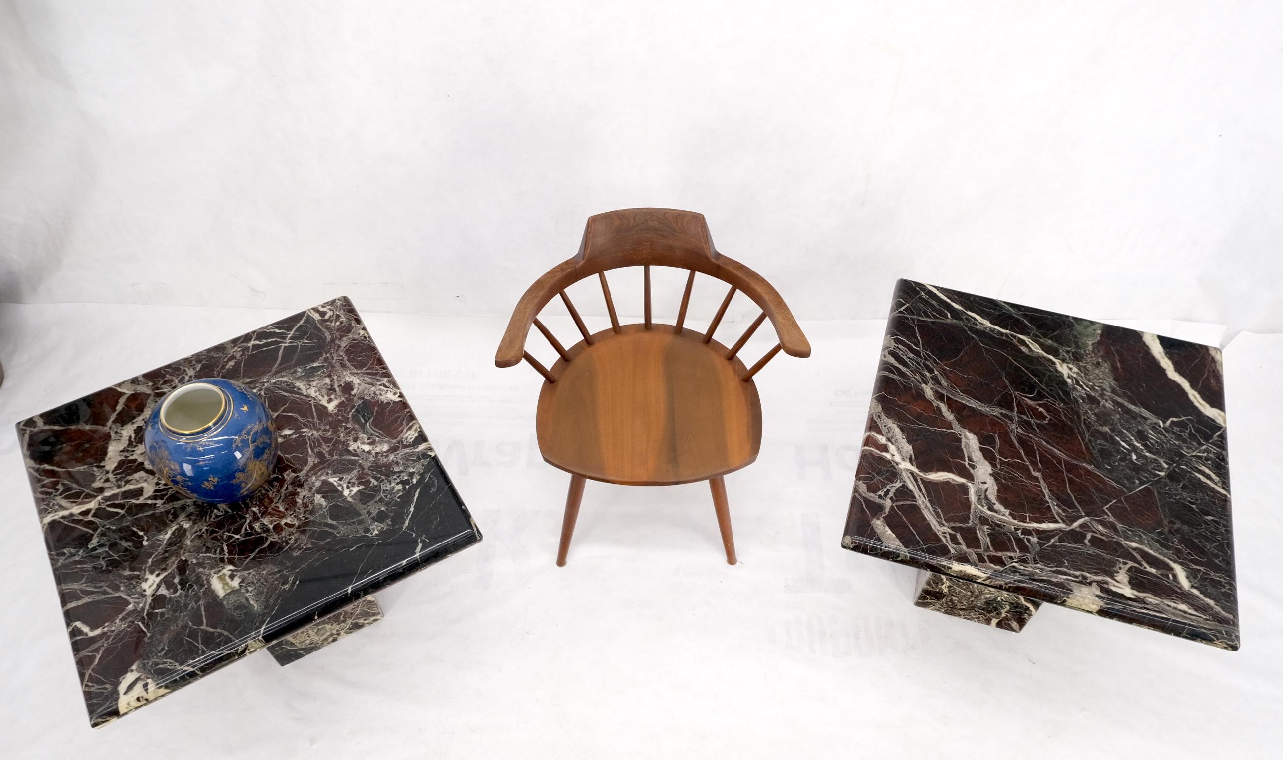 Pair of Square Black & Dark Red & White Veins Marble Side End Tables Stands Mint For Sale 6