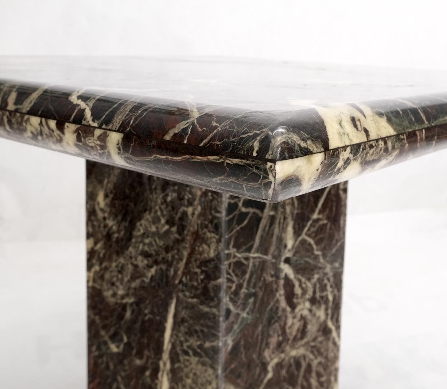Pair of mid century Italian modern square black & dark red & white veins marble side end tables stands pedestals mint.