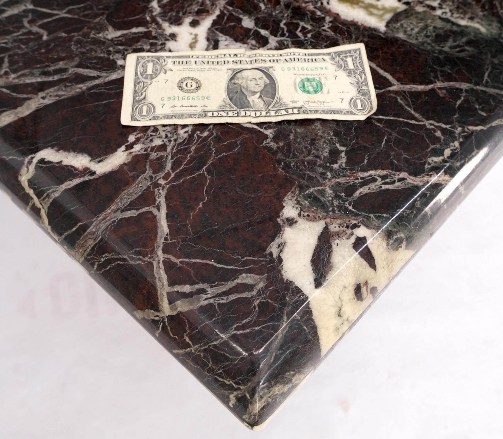 20th Century Pair of Square Black & Dark Red & White Veins Marble Side End Tables Stands Mint For Sale