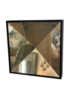 Pair of Square Black Frame Mirrors with Antique Gold Mirror Glass