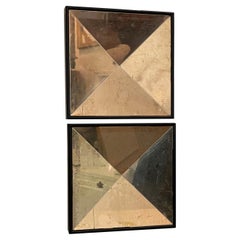 Pair of Square Black Frame Mirrors with Antique Gold Mirror Glass