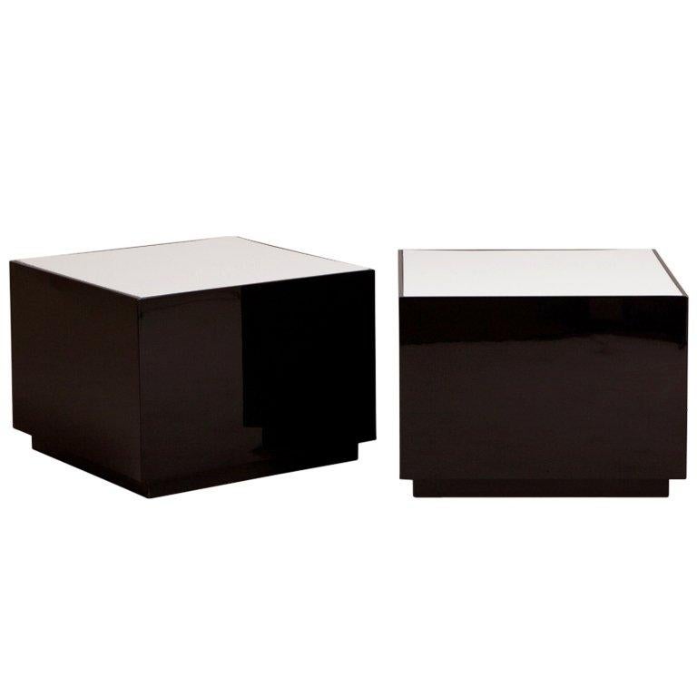 Pair of Square Black Lacquer Lucite Lightbox Tables, 1970s For Sale