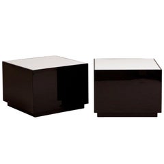 Pair of Square Black Lacquer Lucite Lightbox Tables, 1970s