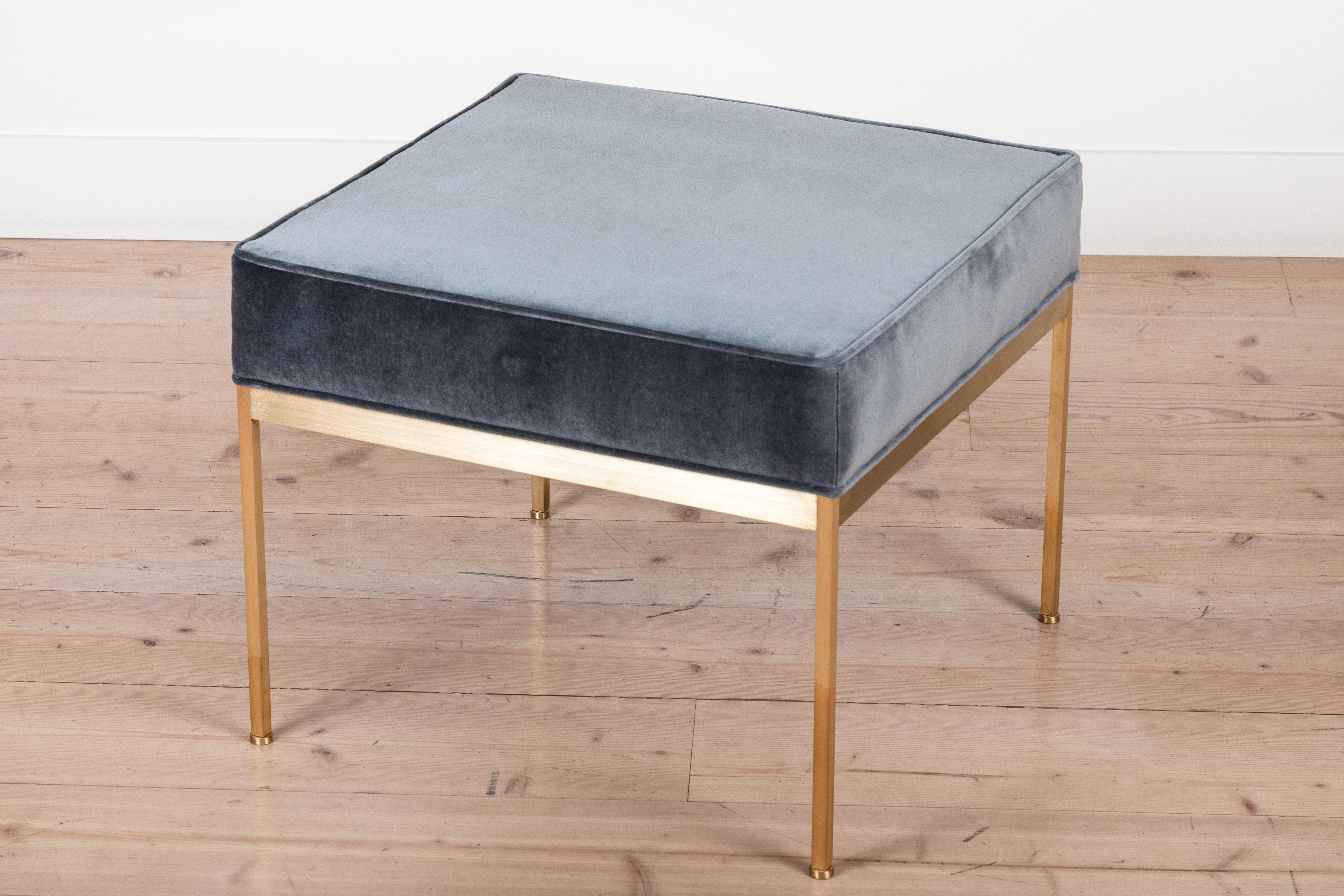 The Paul Ottoman features a solid unlacquered brass base and an upholstered seat with piping. Each leg features a rounded leveler. 

Available to order in customer's own material with a 6-8 week lead time. 

As shown: $1,575 each
To order: $1,395 +