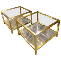 Pair of Square Brass Side Tables
