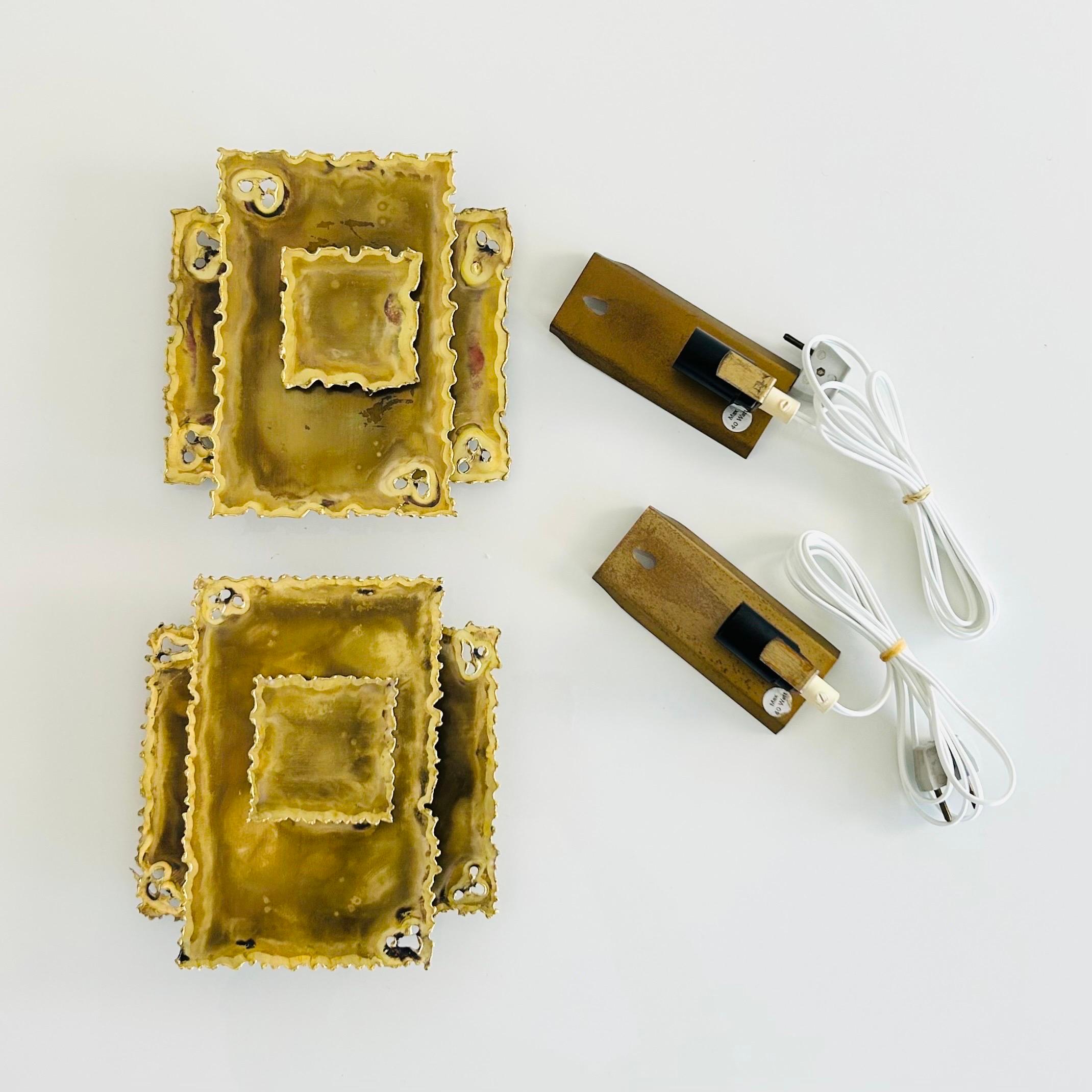 Pair of Square Brass Wall Lamps by Svend Aage Holm Sorensen, 1960s, Denmark 5