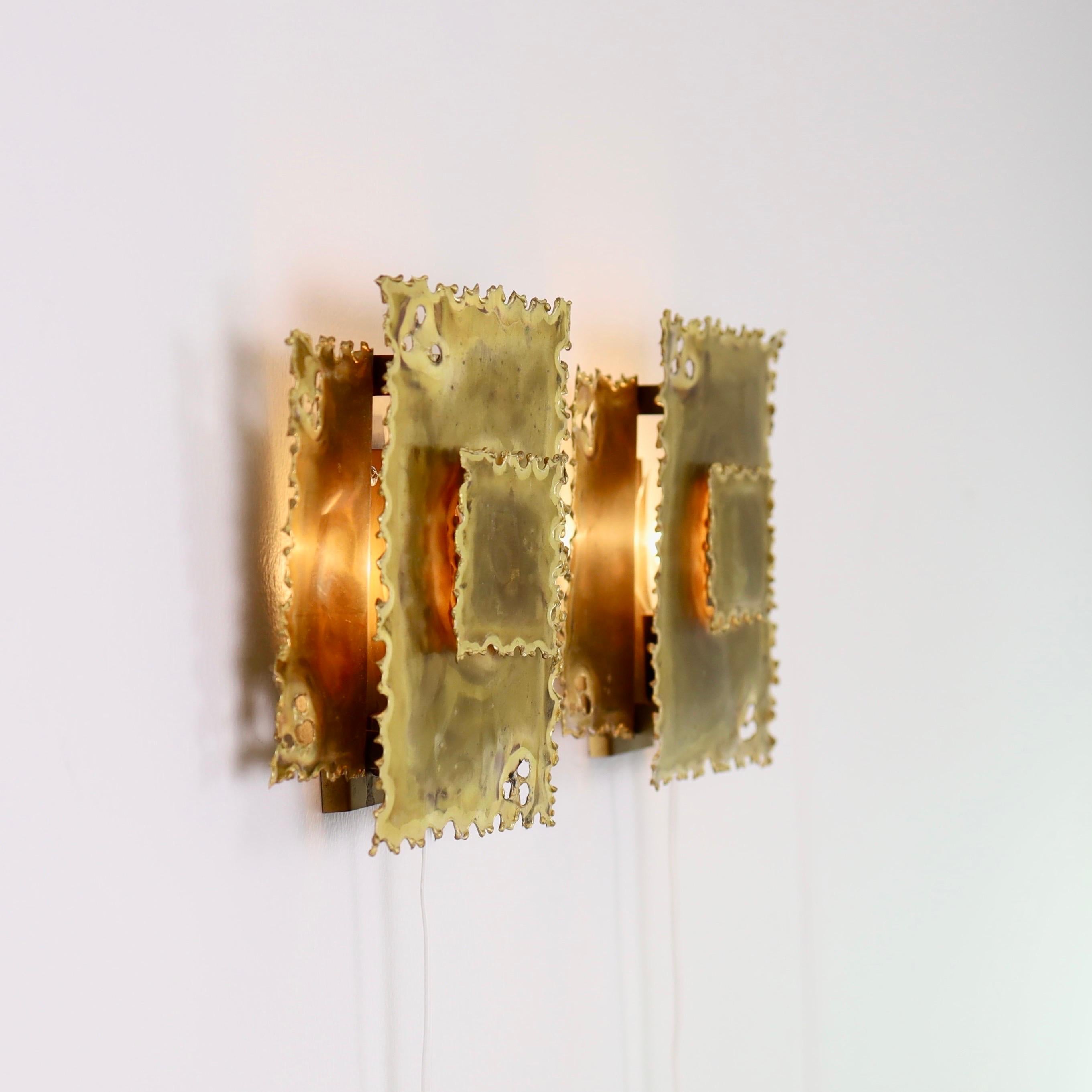 Pair of Square Brass Wall Lamps by Svend Aage Holm Sorensen, 1960s, Denmark For Sale 5