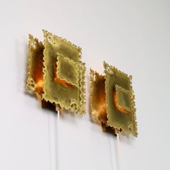 Pair of Square Brass Wall Lamps by Svend Aage Holm Sorensen, 1960s, Denmark