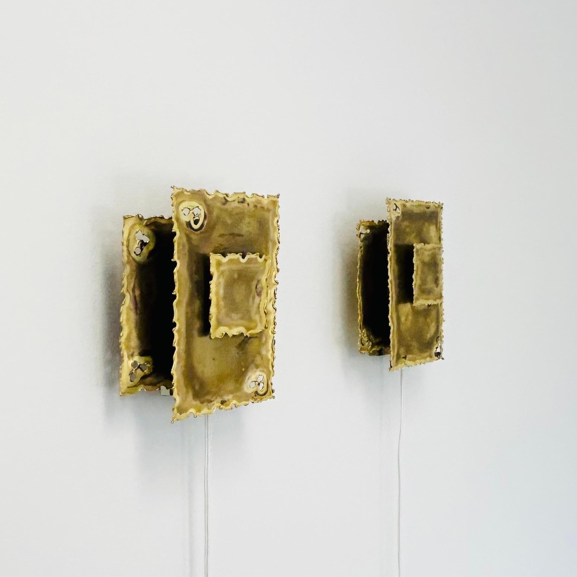 Danish Pair of Square Brass Wall Lamps by Svend Aage Holm Sorensen, 1960s, Denmark