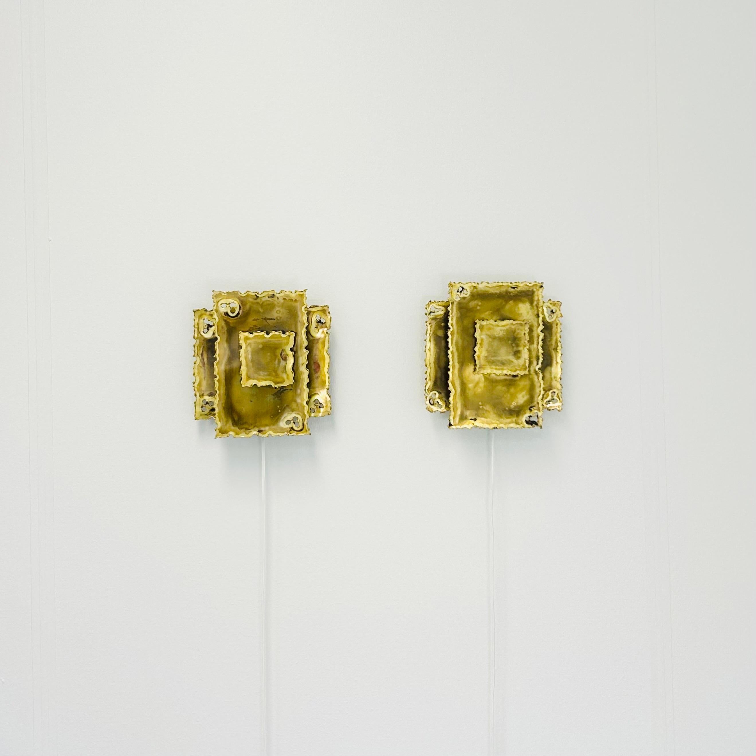 Mid-20th Century Pair of Square Brass Wall Lamps by Svend Aage Holm Sorensen, 1960s, Denmark