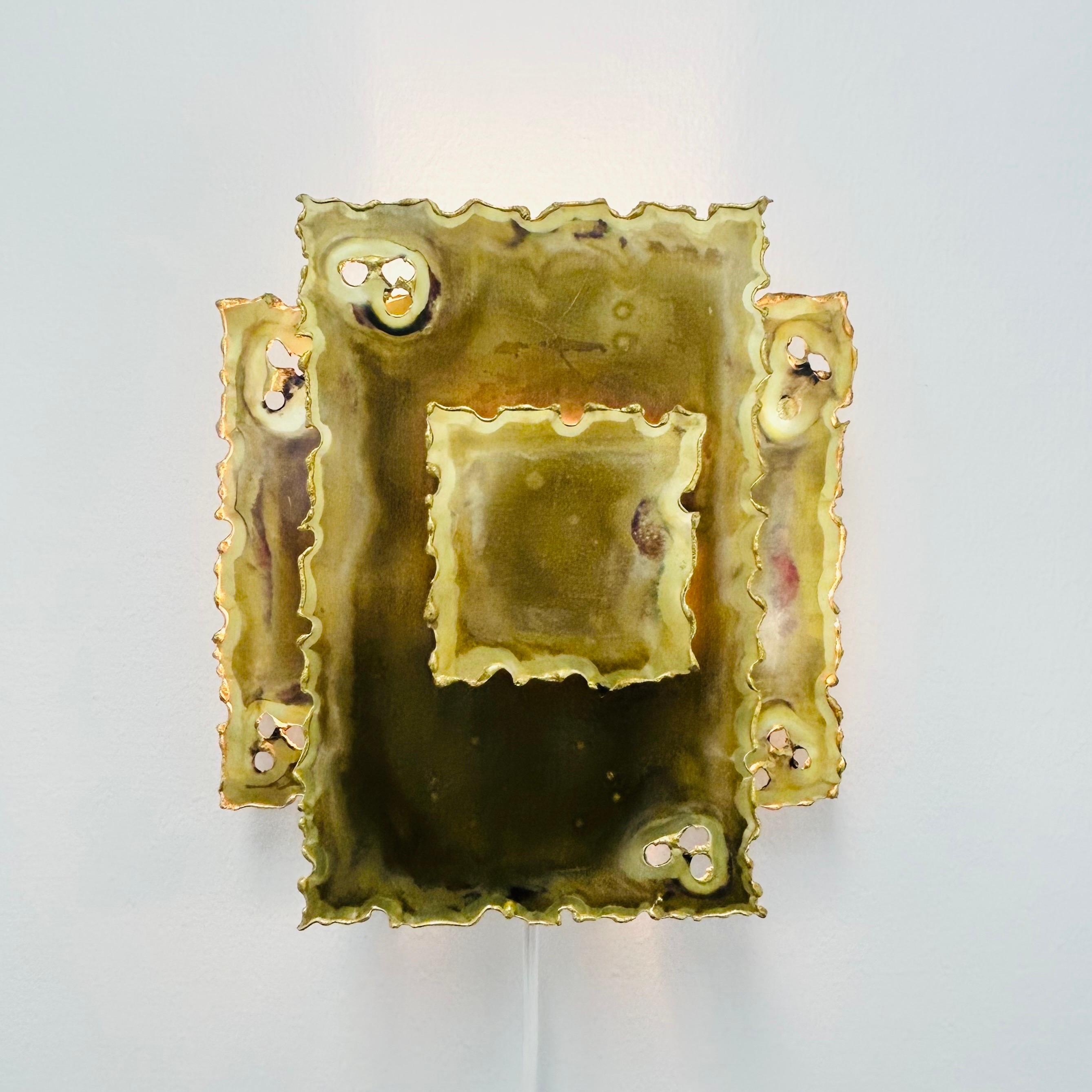 Pair of Square Brass Wall Lamps by Svend Aage Holm Sorensen, 1960s, Denmark 1