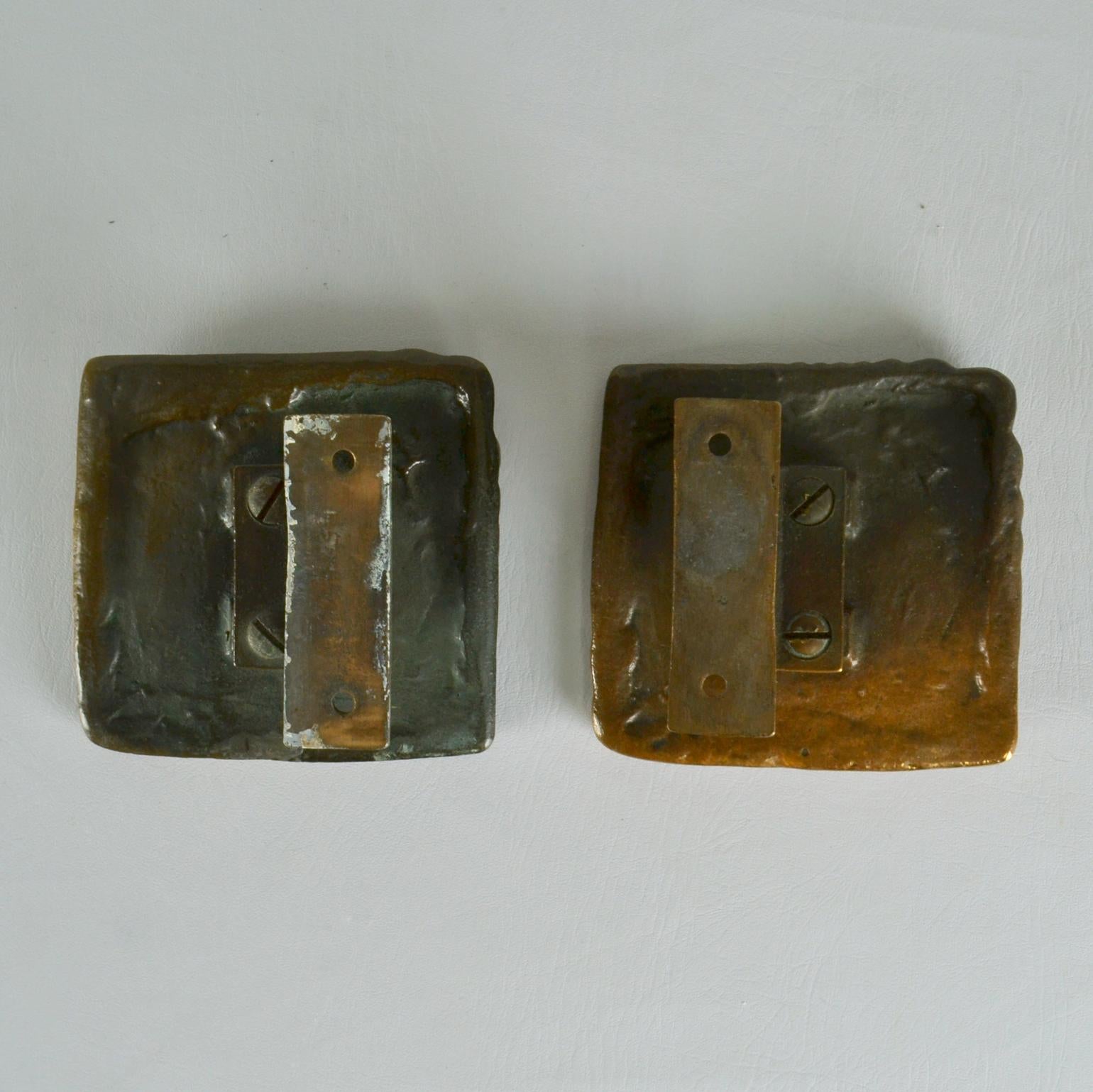 Architectural Pair of Square Bronze Push Pull Door Handles with Nature Relief For Sale 2