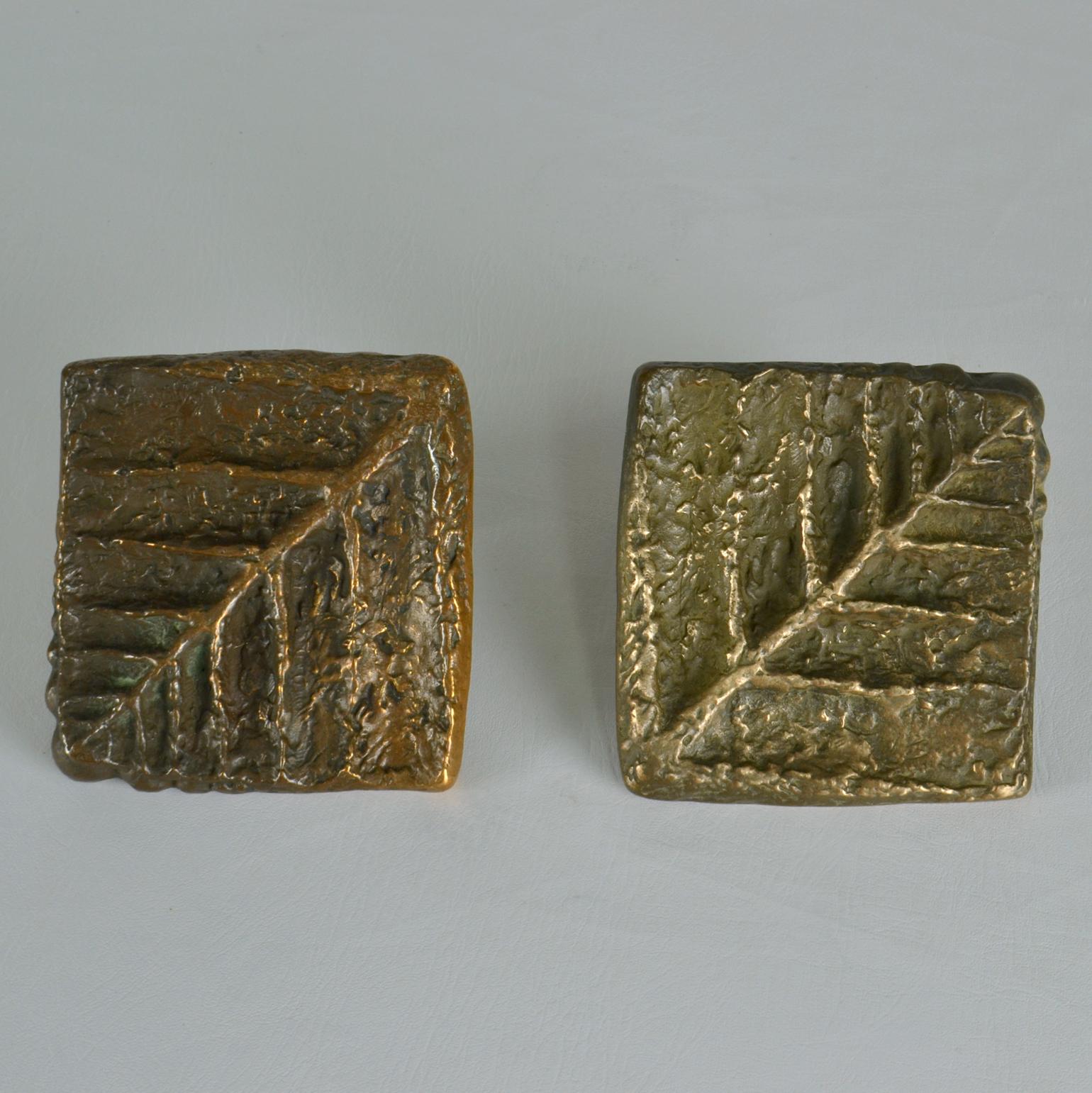 Architectural Pair of Square Bronze Push Pull Door Handles with Nature Relief In Excellent Condition For Sale In London, GB