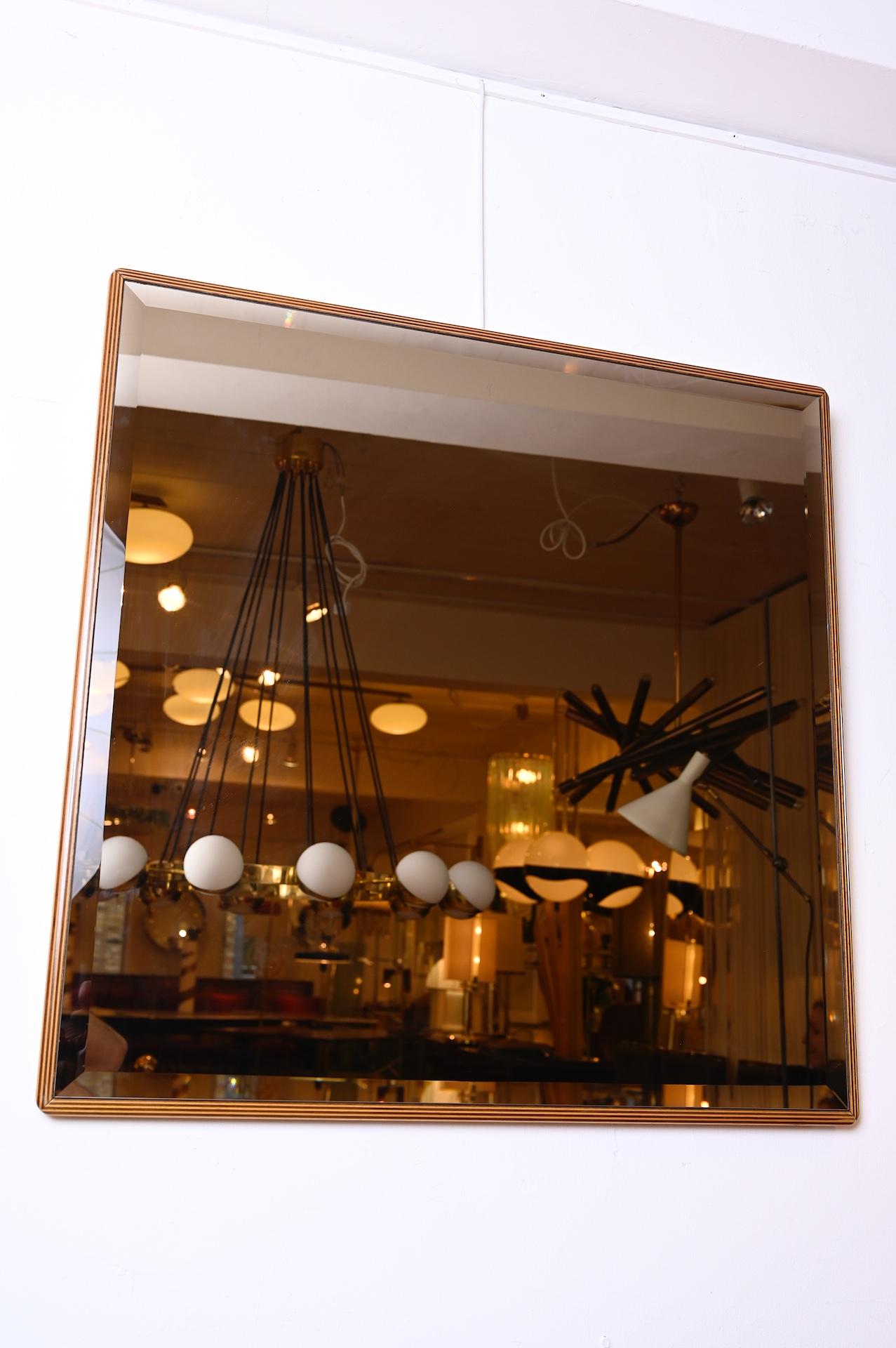 Mid-Century Modern Pair of Square Bronzed Sottsass style Mirrors