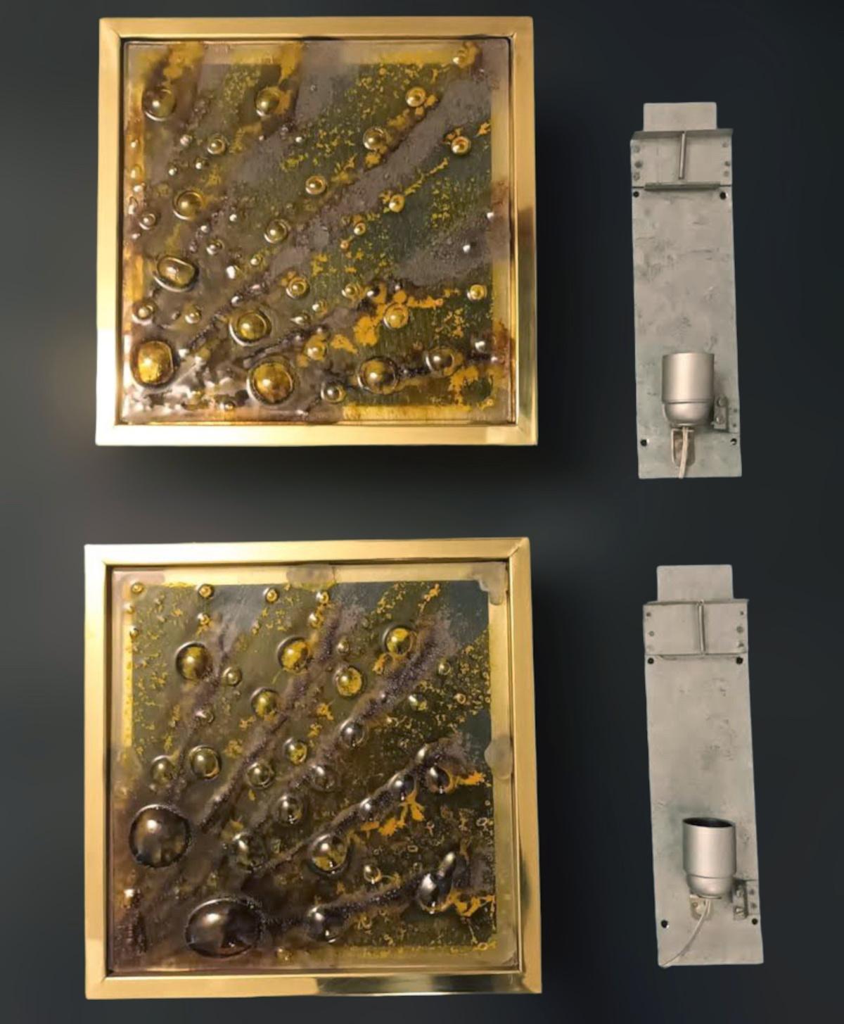 Pair of Square Brutalist Sconces by Marino Poccetti For Sale 5