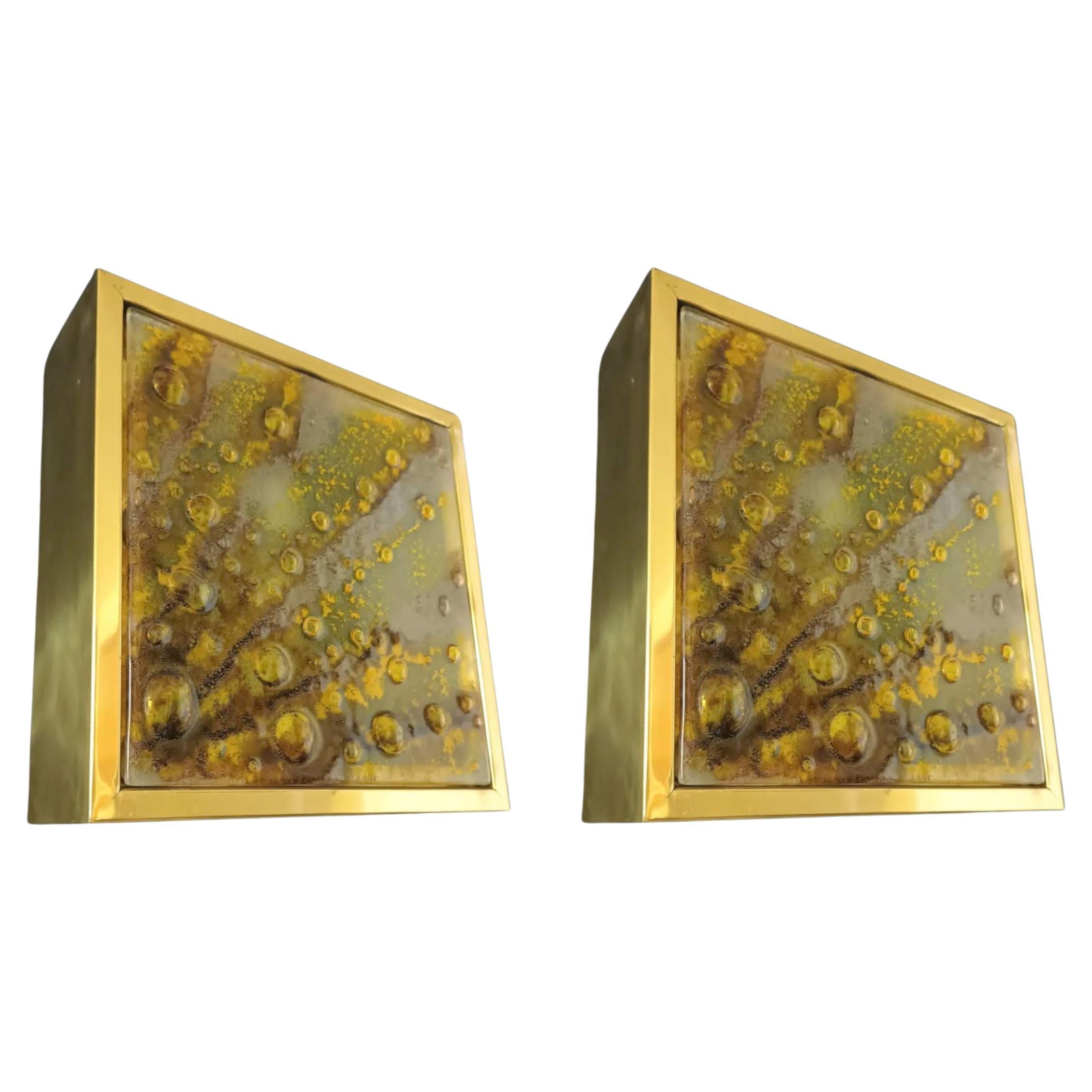 Pair of Square Brutalist Sconces by Marino Poccetti For Sale