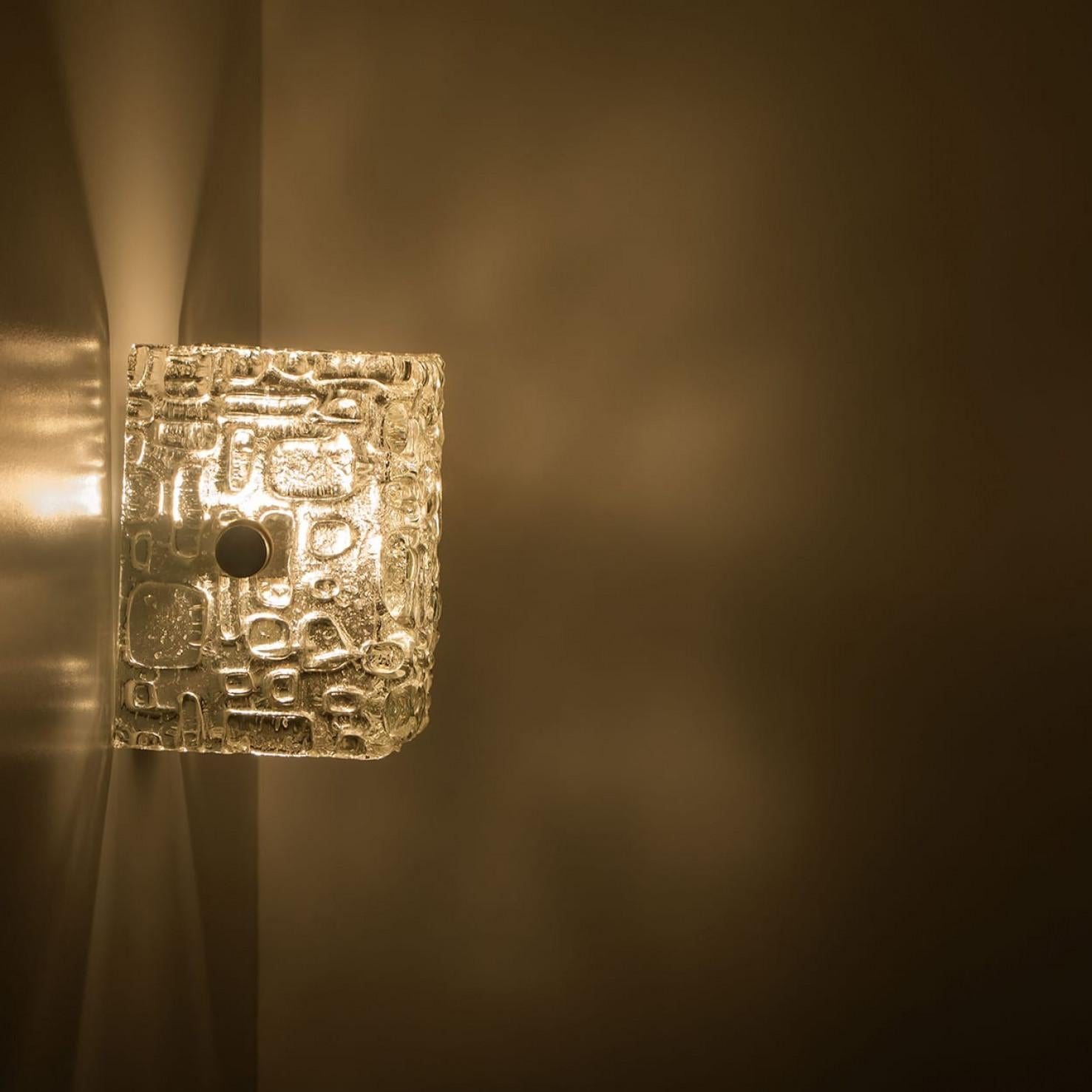 Metal Pair of Square Bubble Glass Wall Lights, Germany 1960 For Sale