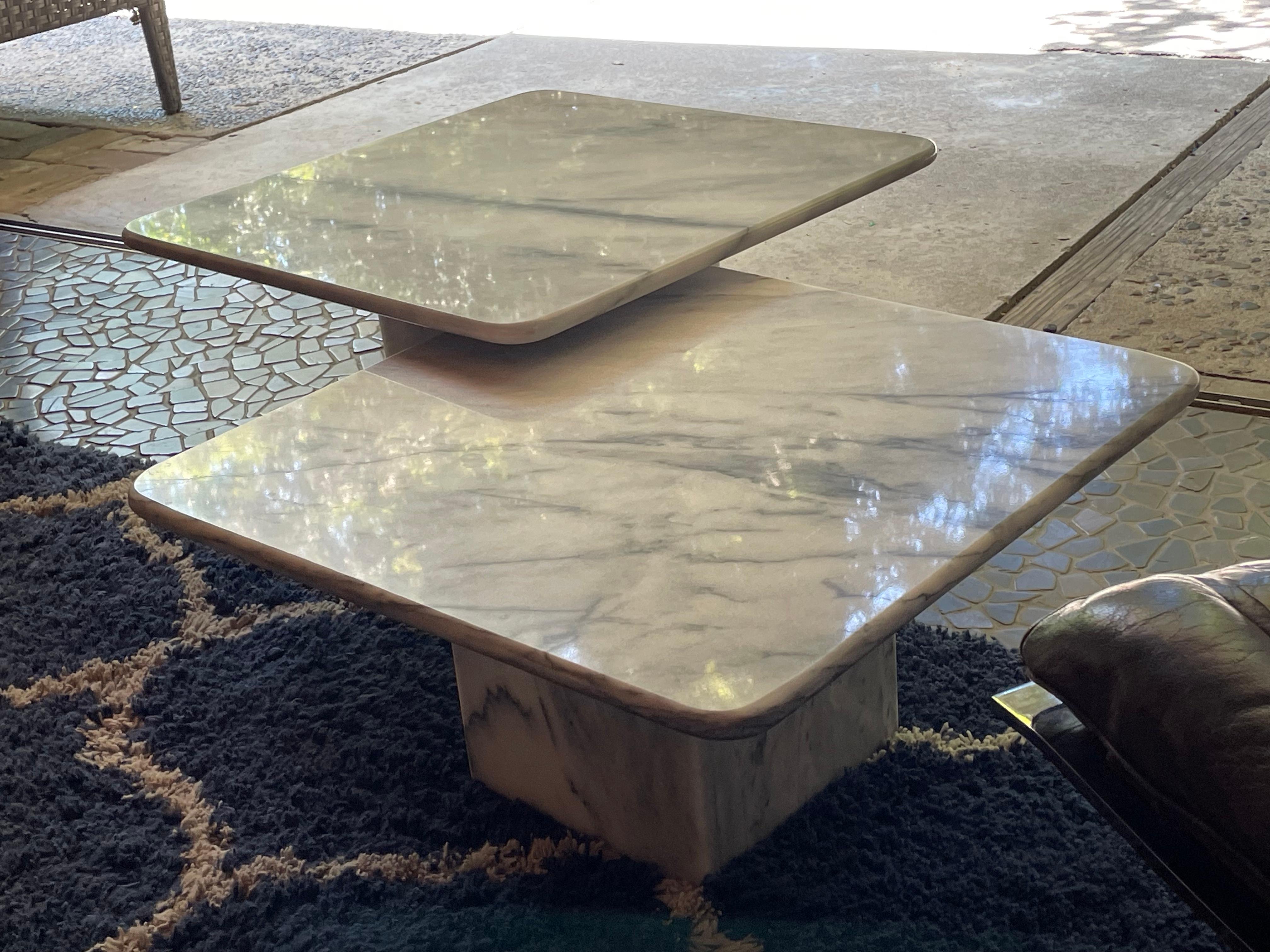 Pair of Square Carrara Marble Coffee Tables or Side Tables For Sale 7
